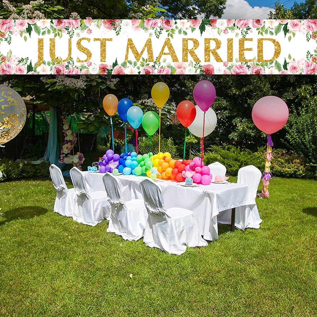 Just Married Wedding Backdrop Banner 118x197 Inch
