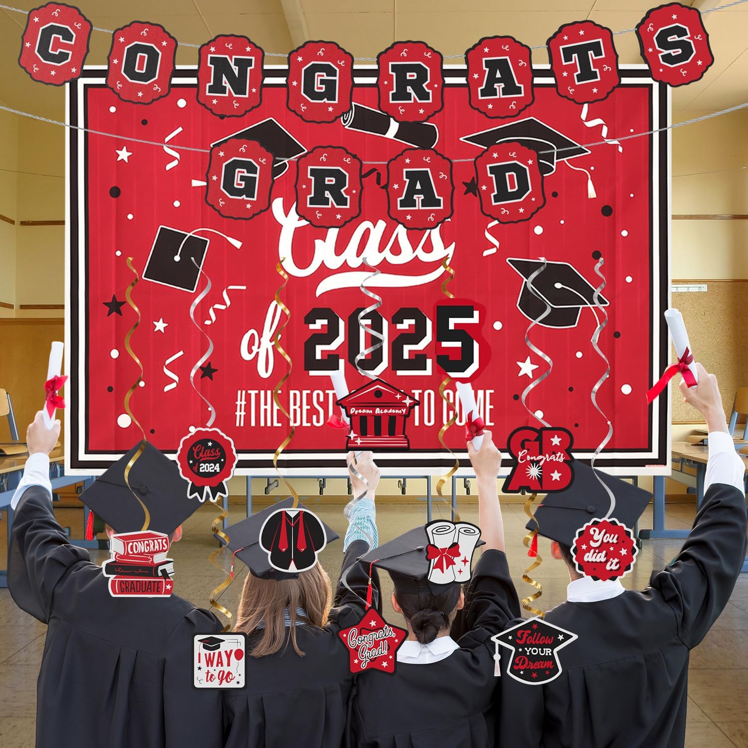 2025 Graduation Decorations Red Themed Set