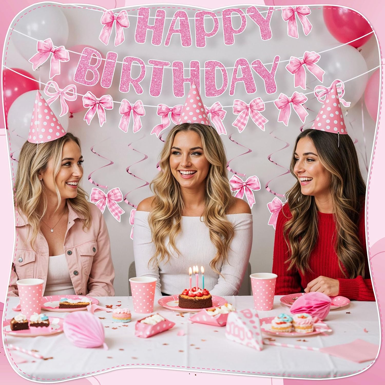 Pink Bow Birthday Party Decorations Set