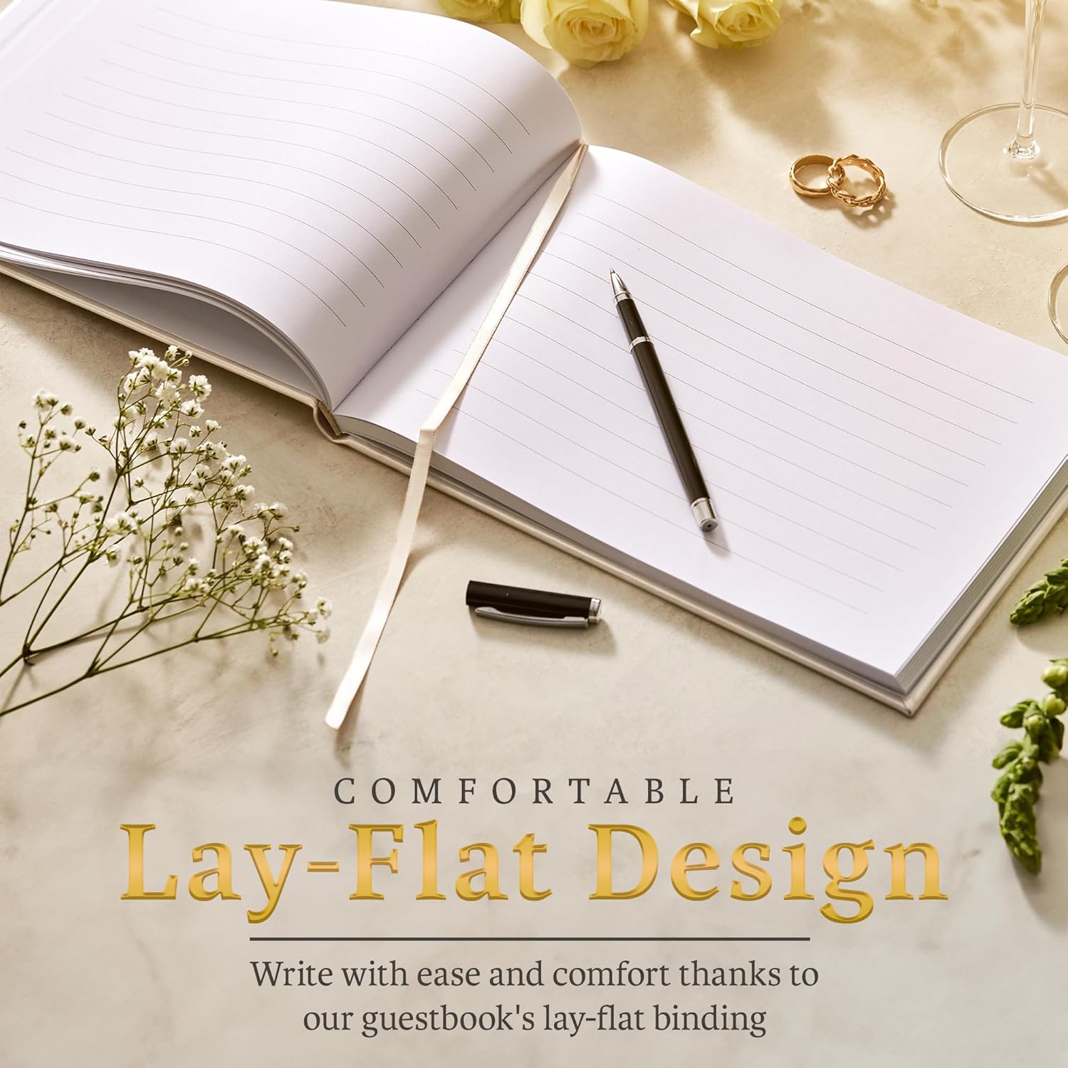 Promot Personalized Wedding Guest Book with Gold Foil