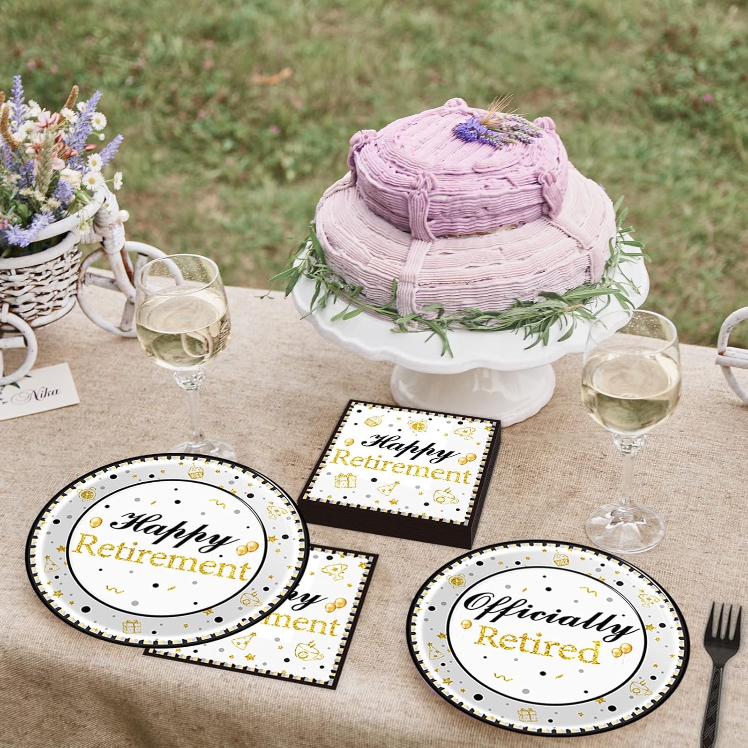 96 Piece Happy Retirement Tableware Set for 24 Guests