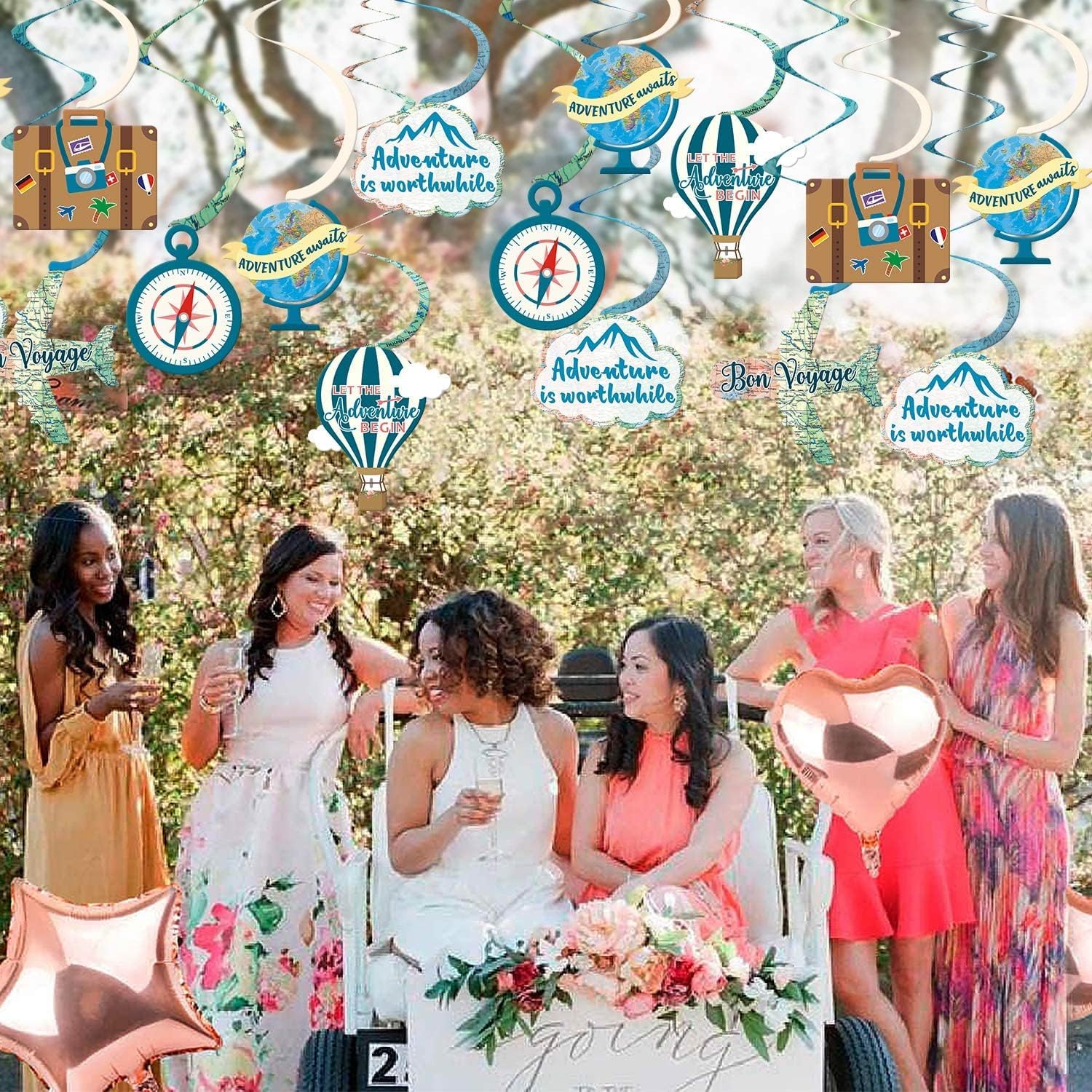 30CT Travel Themed Hanging Swirl Decorations