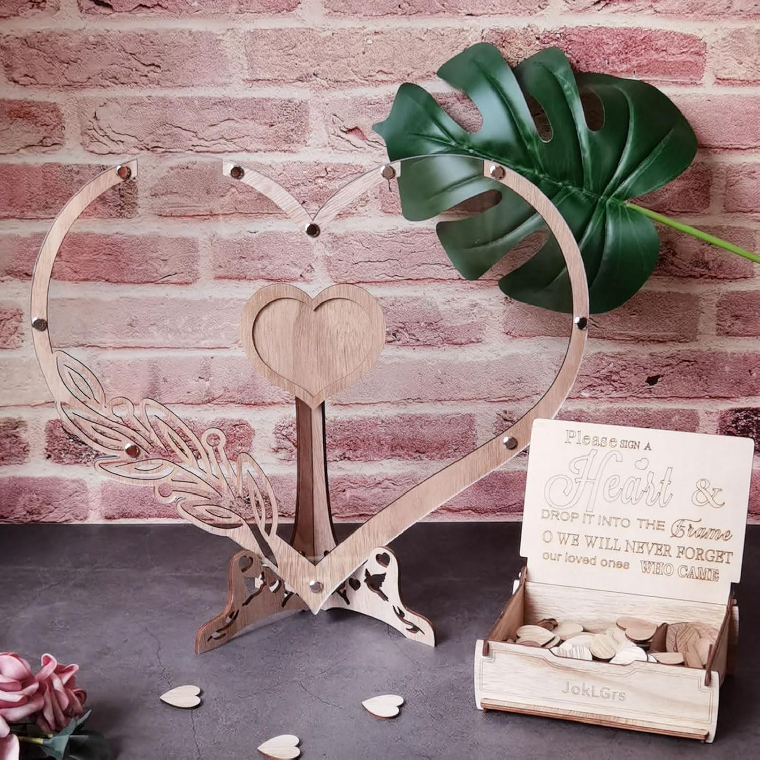 Heart Wedding Guest Book Alternative with 100 Wooden Hearts and Drop Box