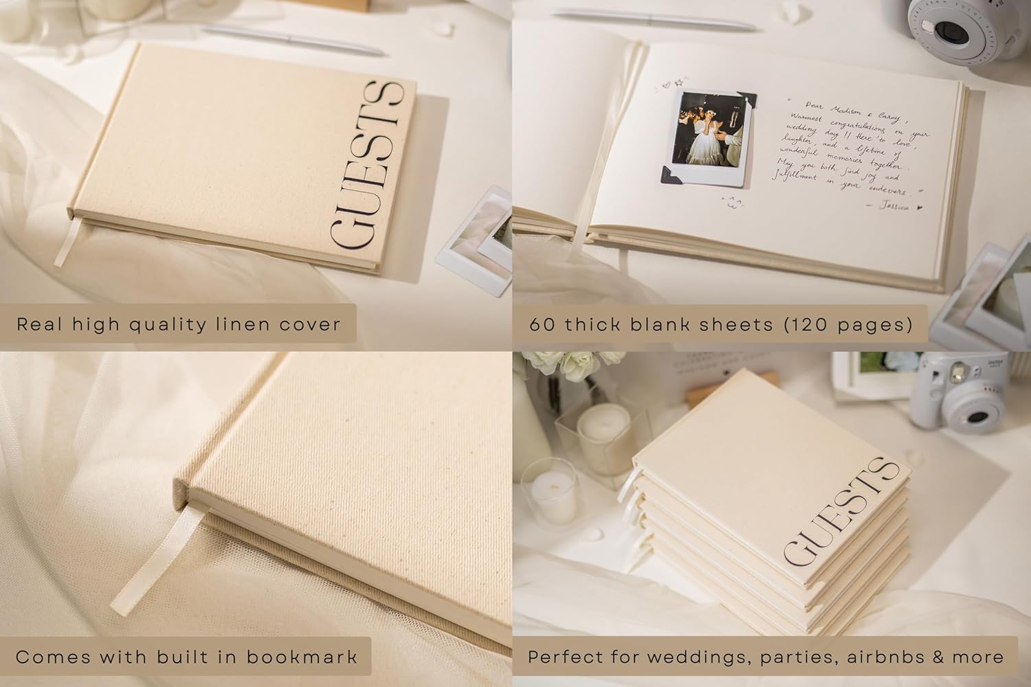 Cream Guest Book Design 3 - 95 x 7 Linen Hardcover Guestbook