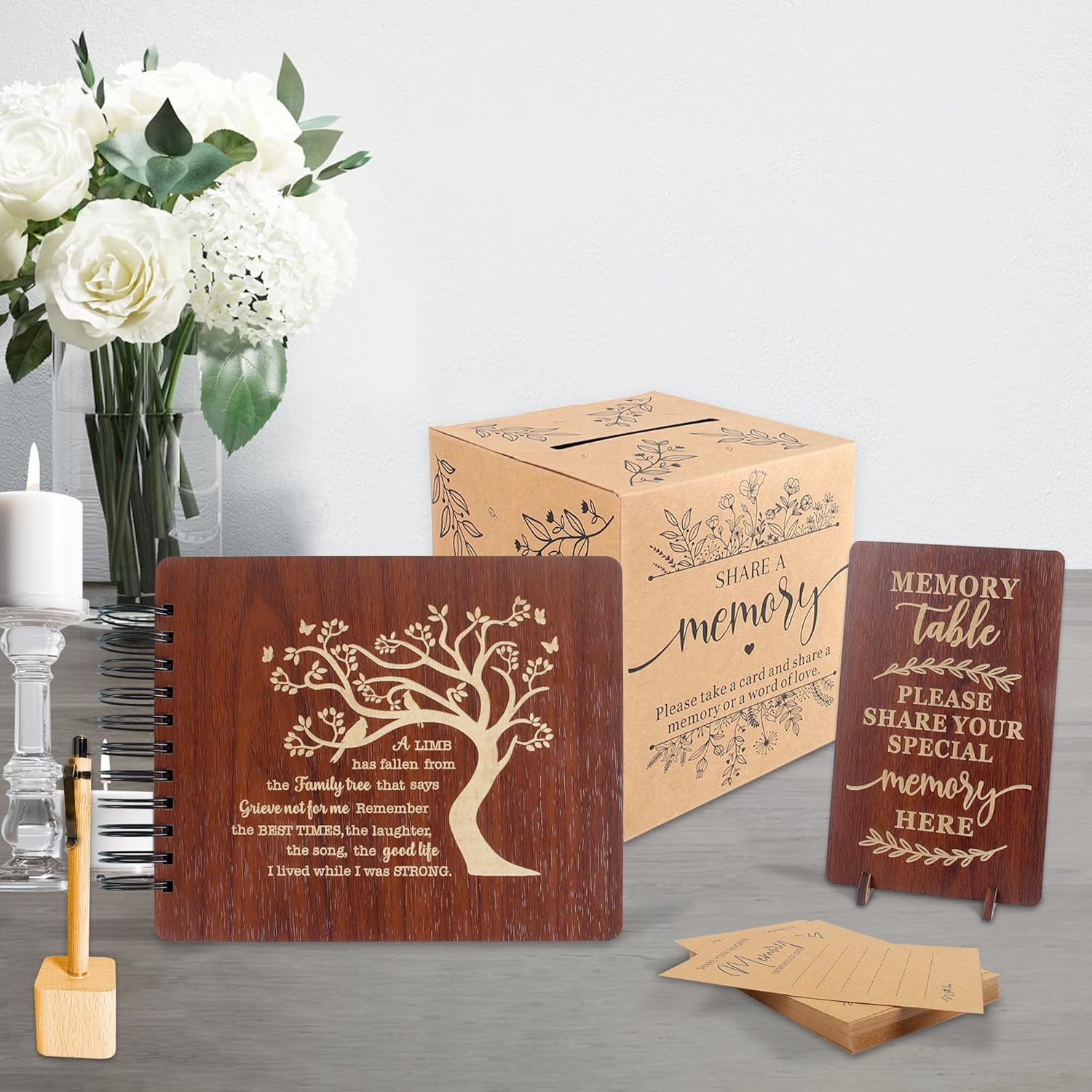 PREKIAR Wooden Guest Book Set for Memorial Service