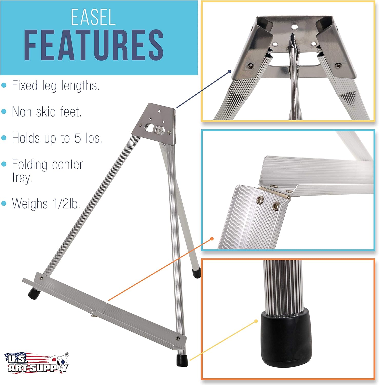 US Art Supply 4 Pack 15 Inch Aluminum Tabletop Easel