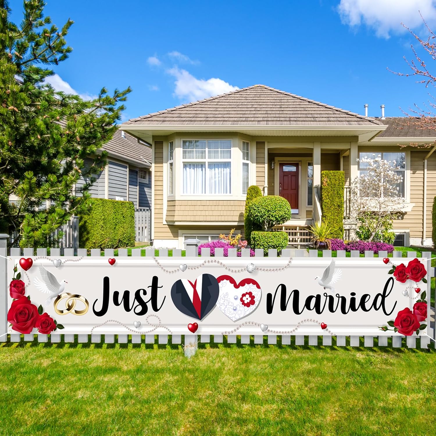 Labakita Large Just Married Banner for Wedding Ceremony Decorations