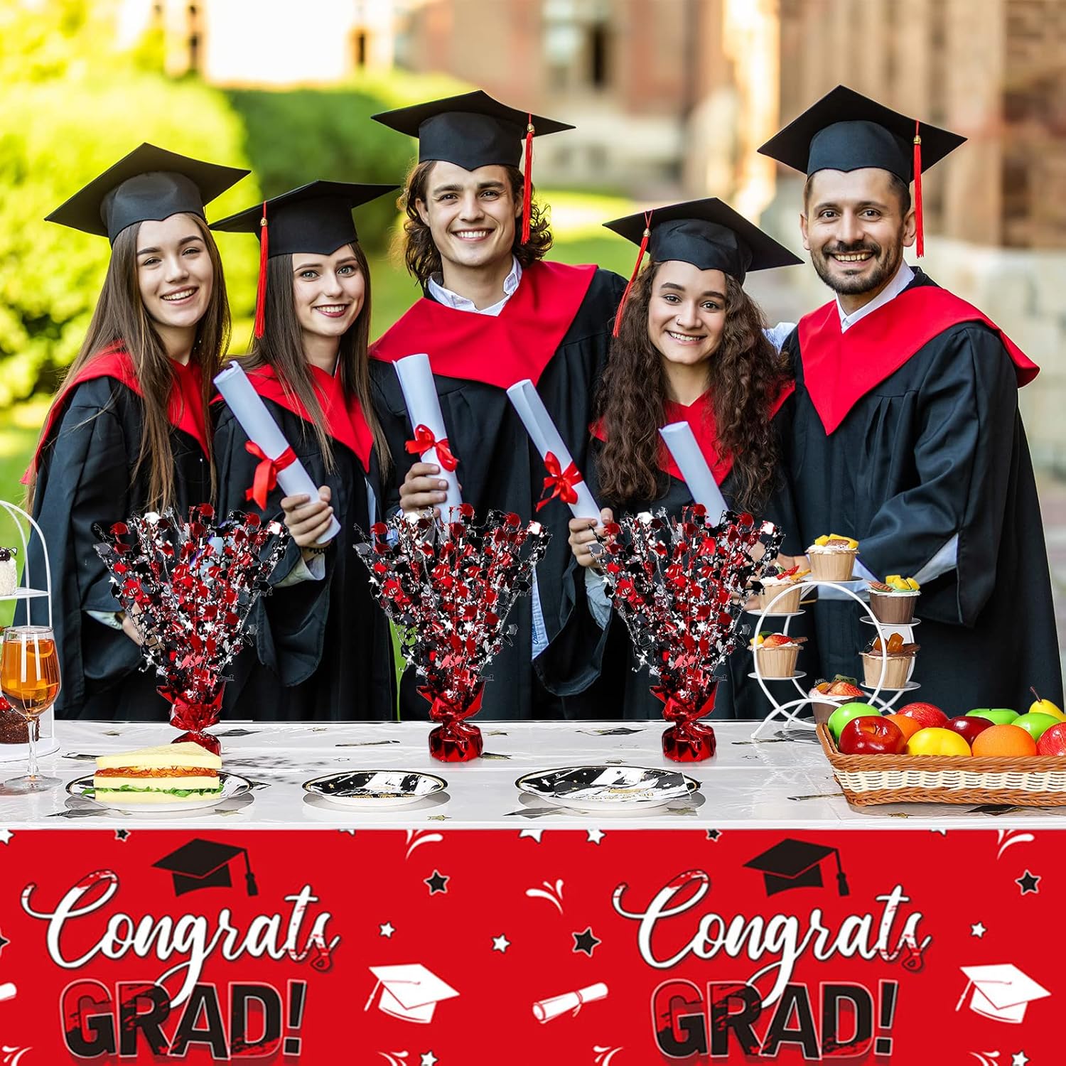 Funrous 3 Piece Graduation Table Centerpieces Black Red