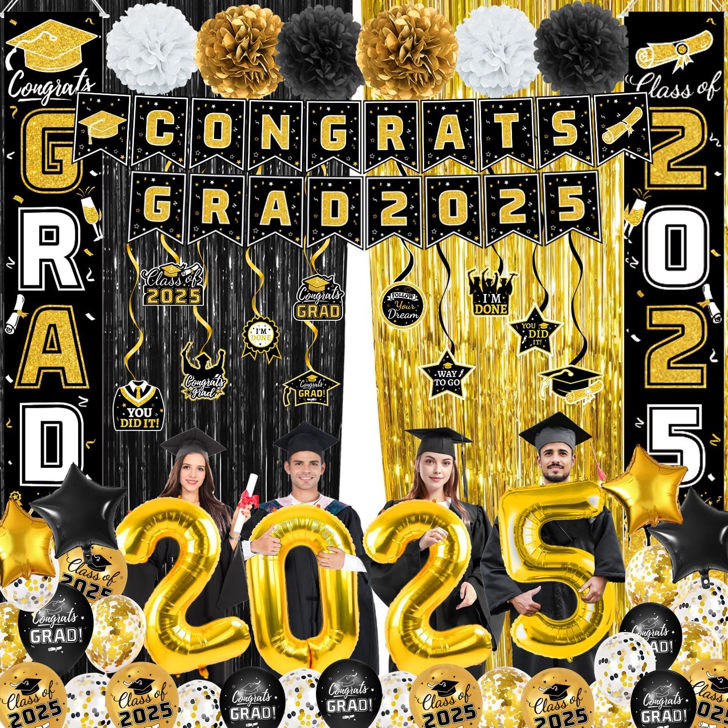 Class of 2025 Graduation Decorations Set Black Gold
