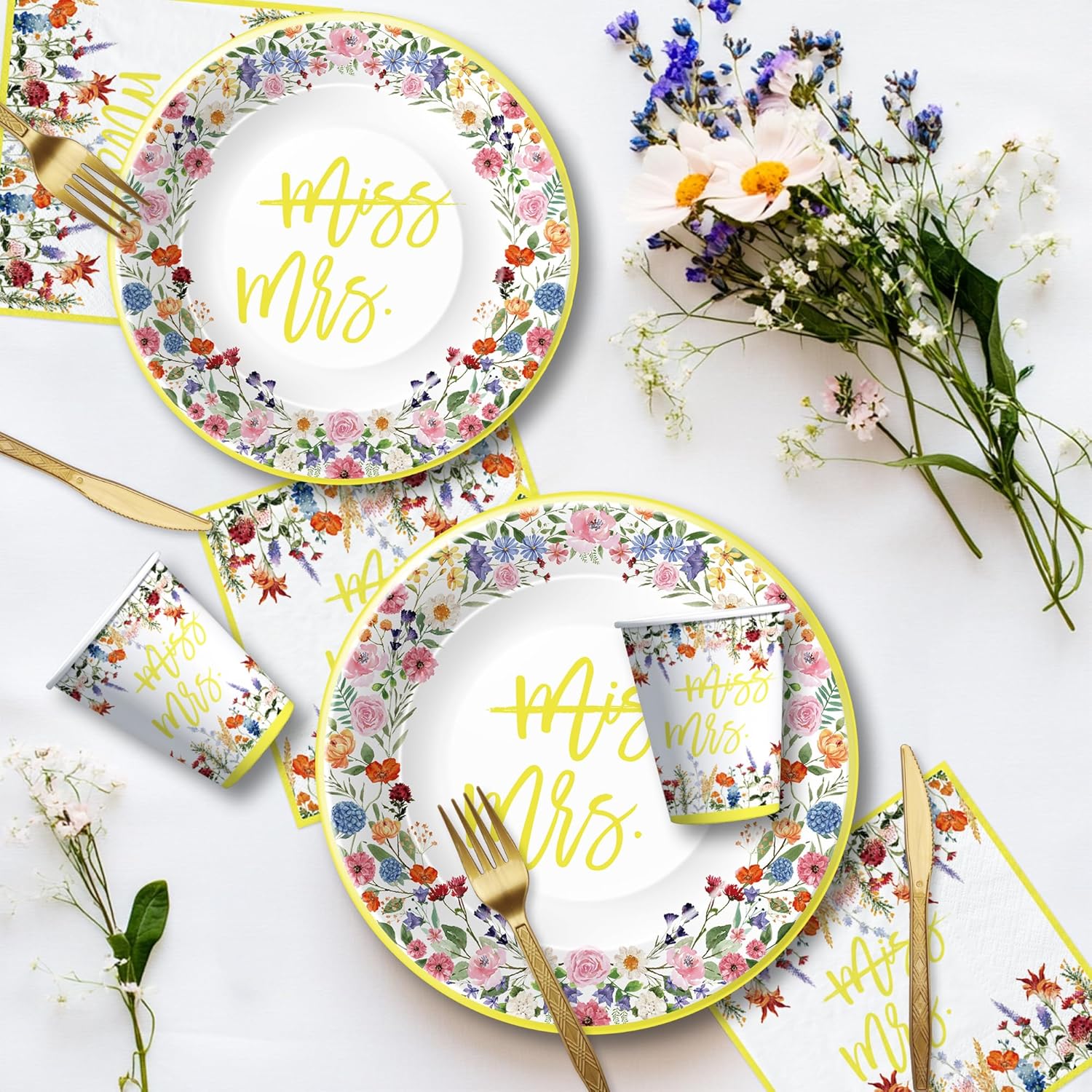 Wildflower Bridal Shower Decorations Set for 24 Guests
