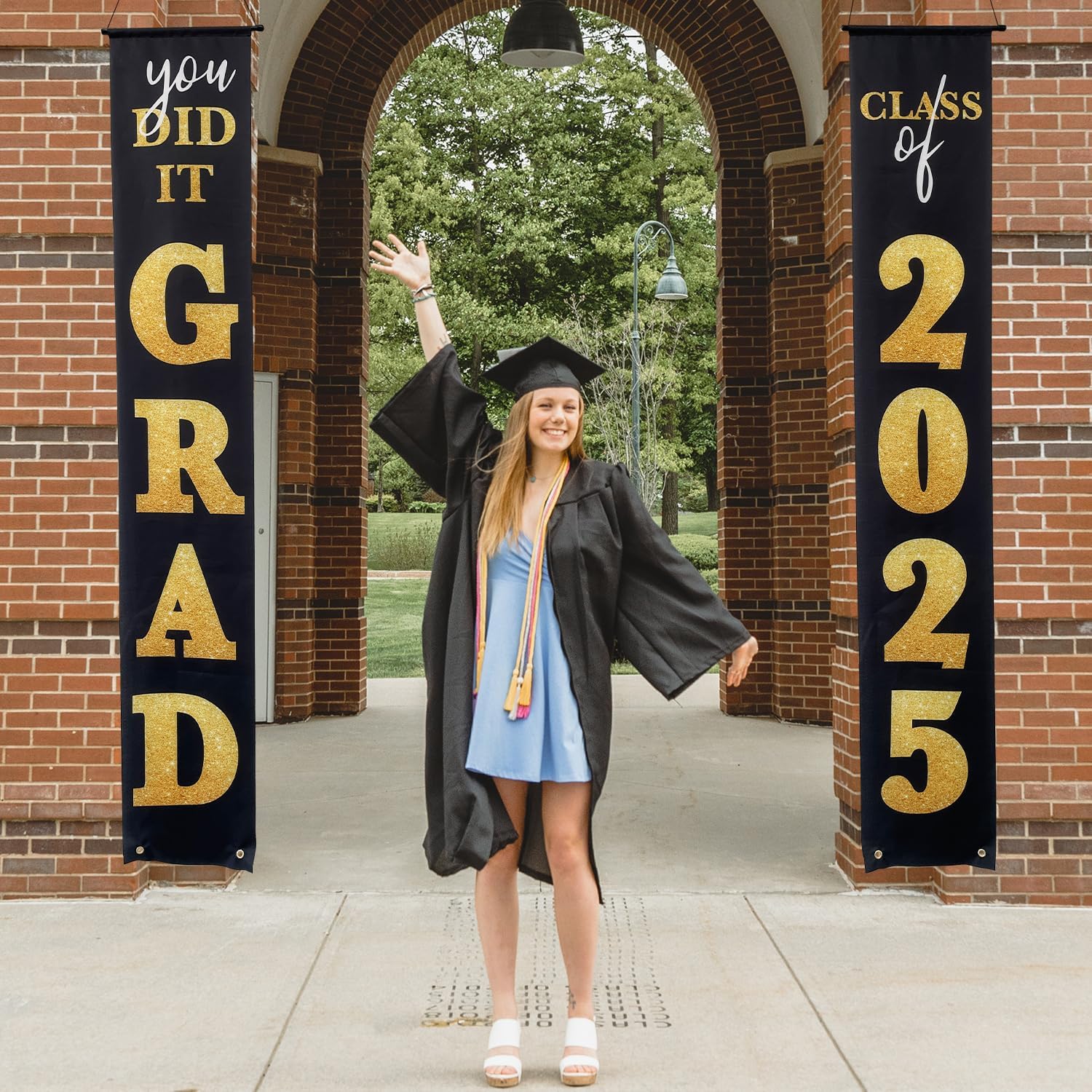 Class of 2025 Graduation Banner Black Gold Porch Sign