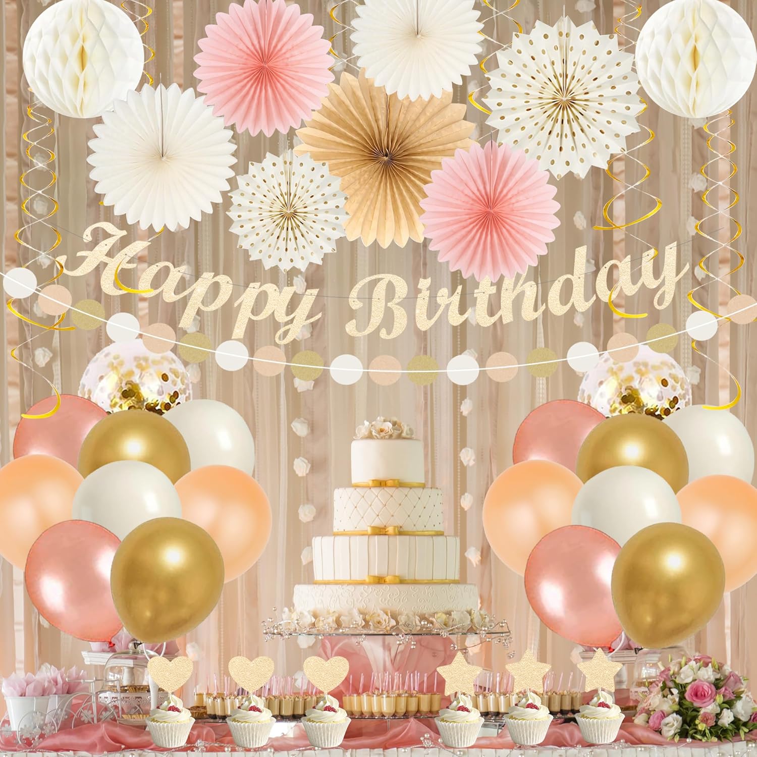 Crenics Champagne Gold Birthday Decorations Party Set