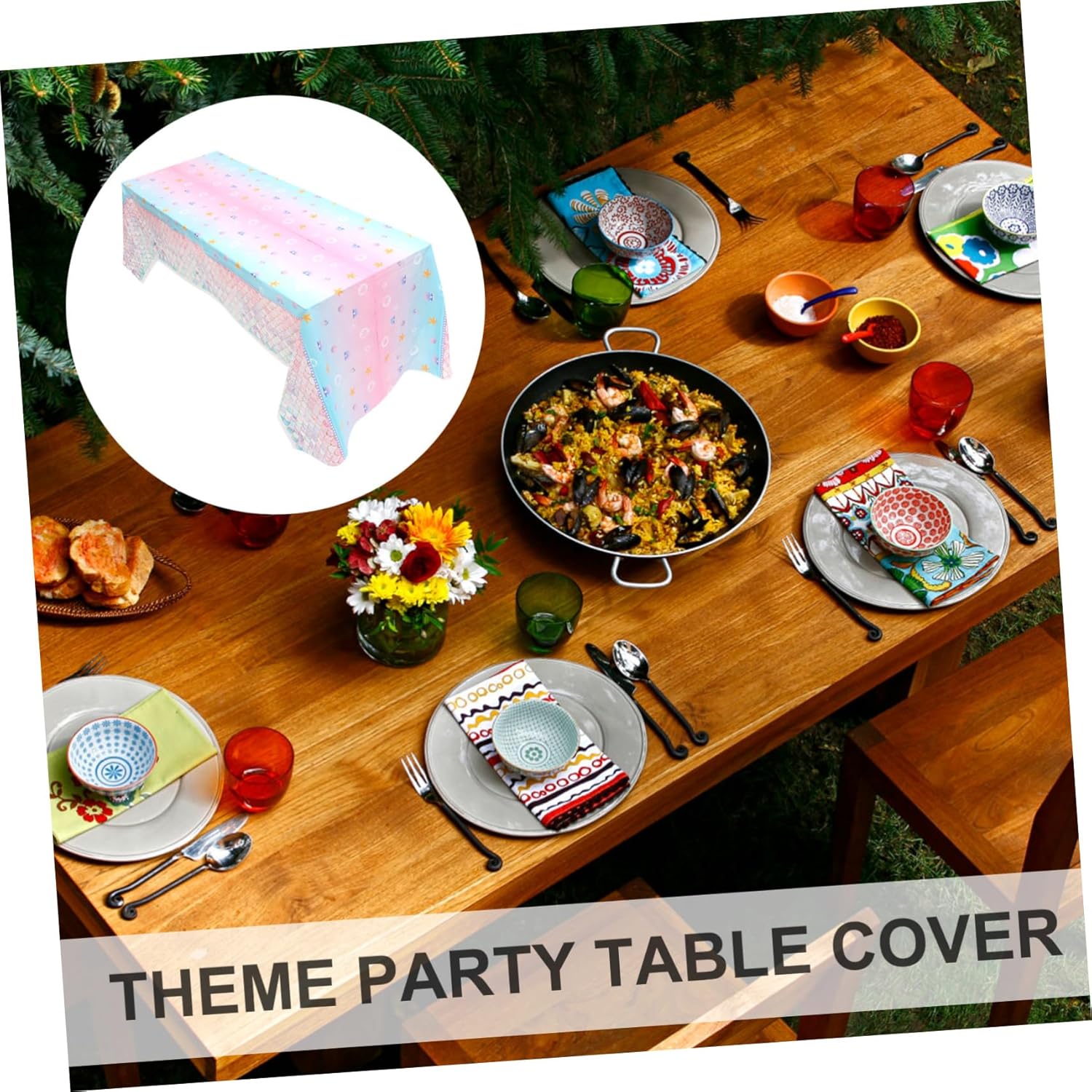 OFFSCH Mermaid Theme Tablecloth for Birthday Parties