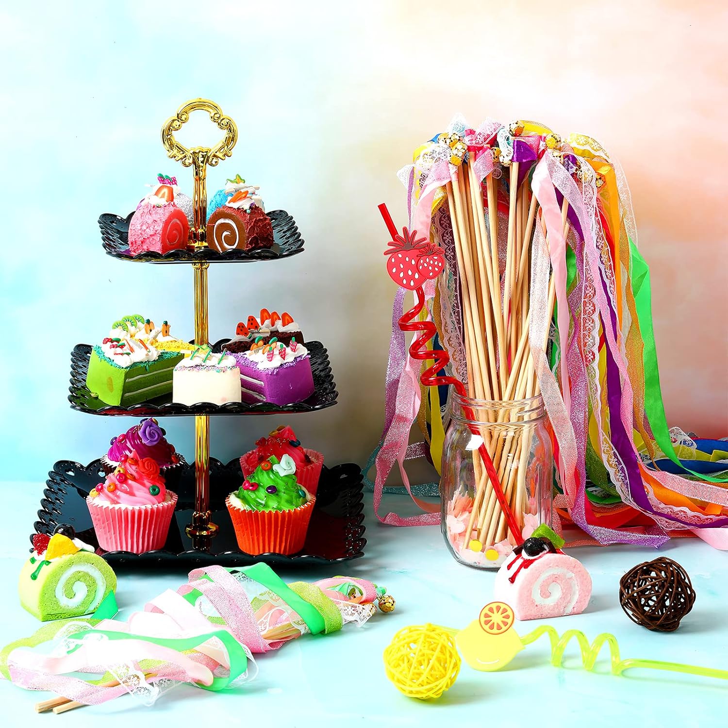 40 Pieces Chromatic Silk Wedding Streamers with Bells