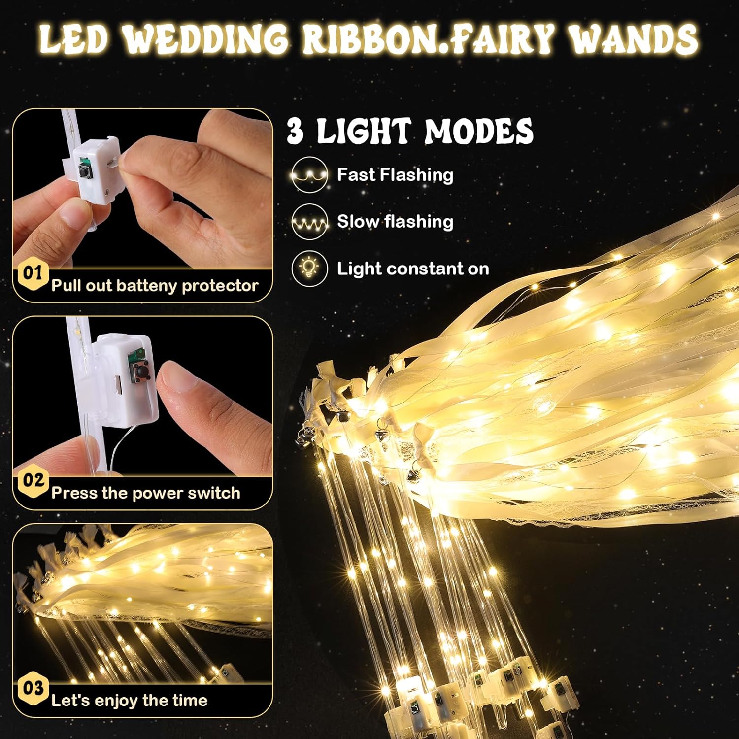 50 Pcs LED Wedding Wands with 3 Flashing Modes