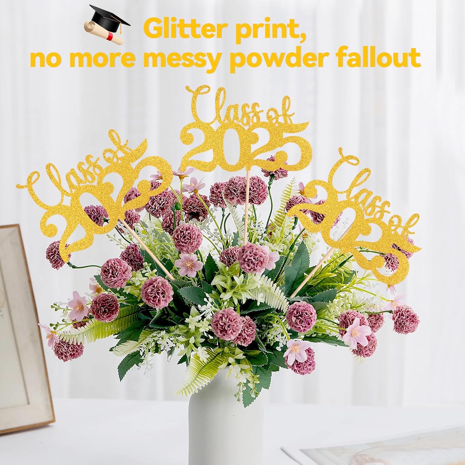 Class of 2025 Gold Glitter Centerpieces with Sticks