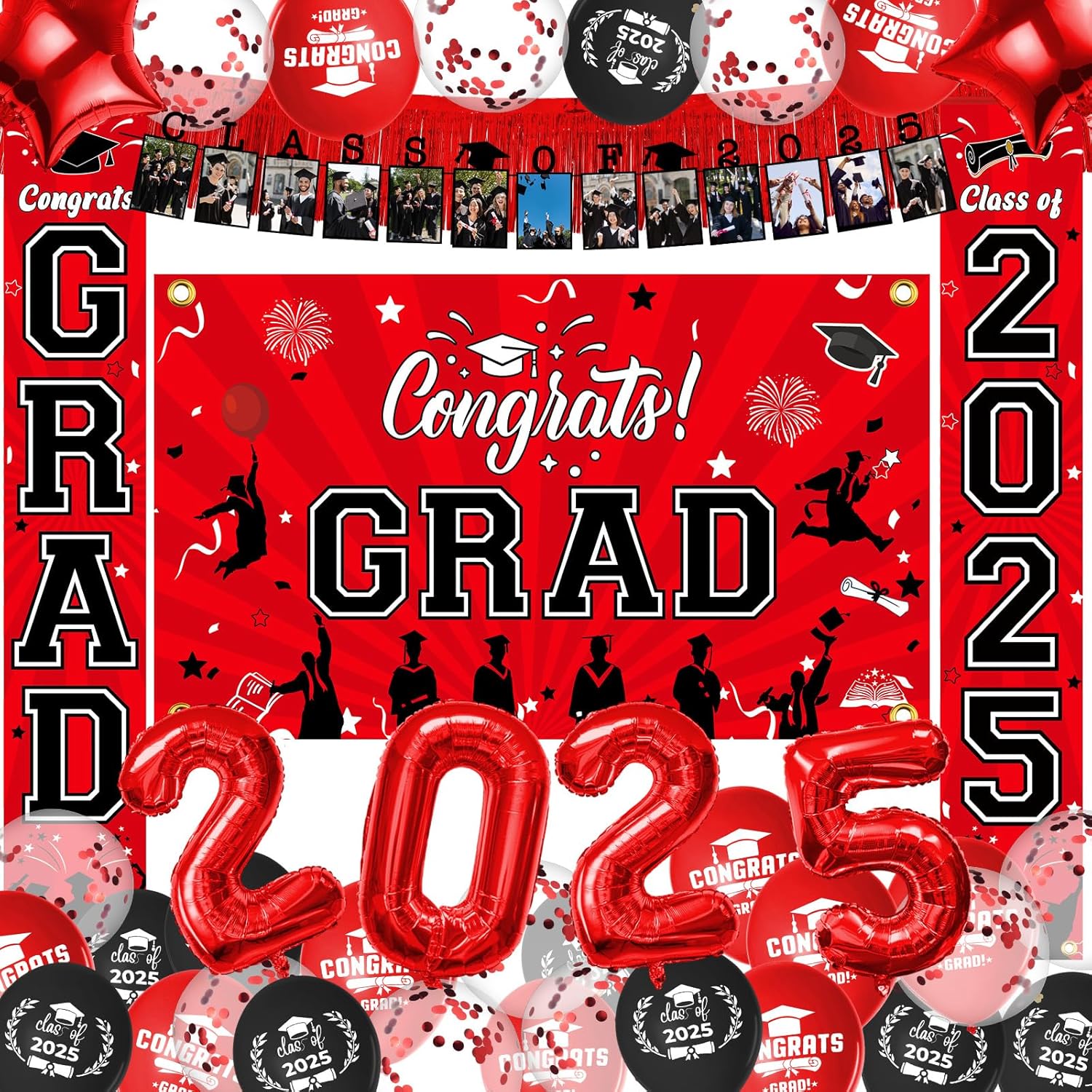 41Pcs Graduation Decorations Class of 2025 Red Black