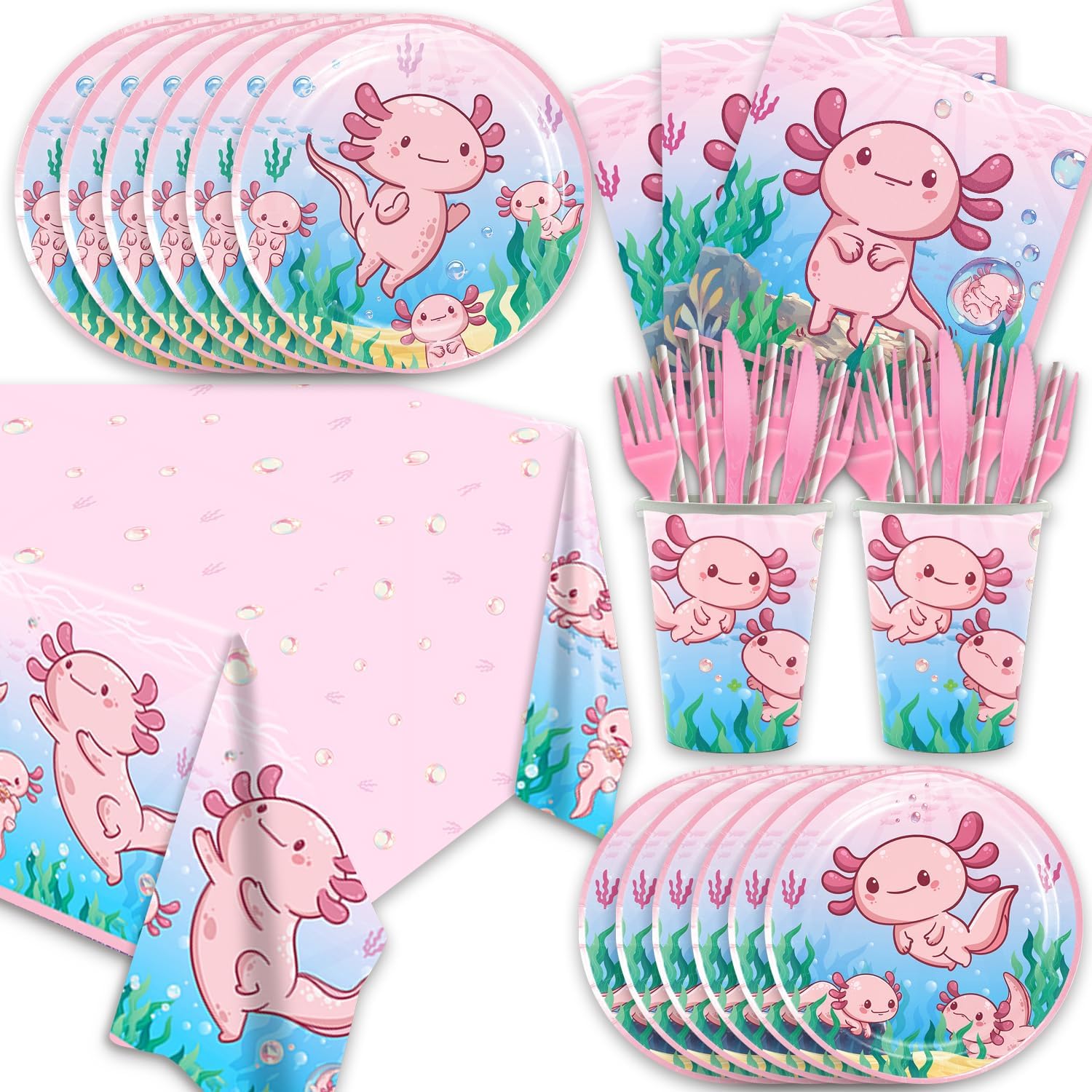141Pcs Pink Axolotl Birthday Party Supplies Set