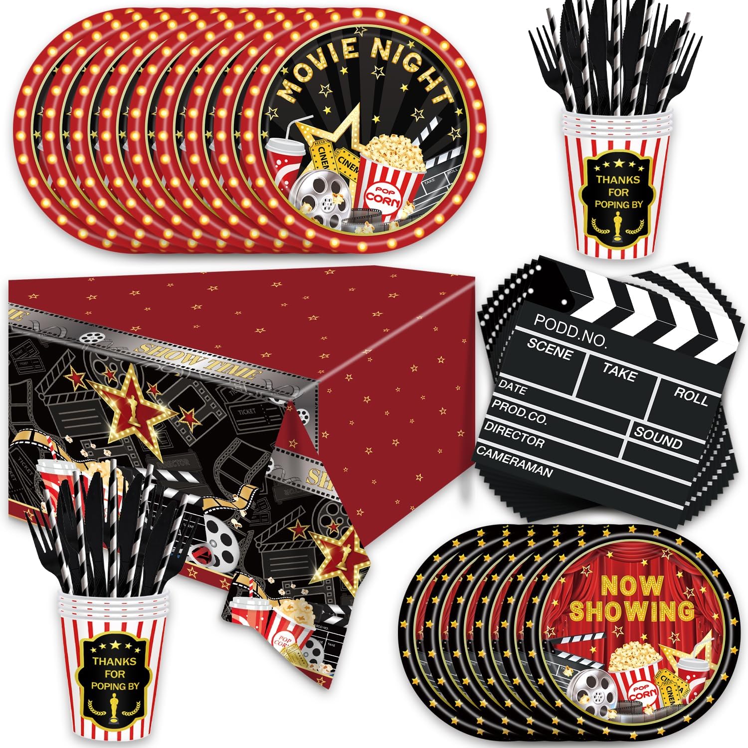 141 Pcs Movie Night Dinnerware Set for 20 Guests