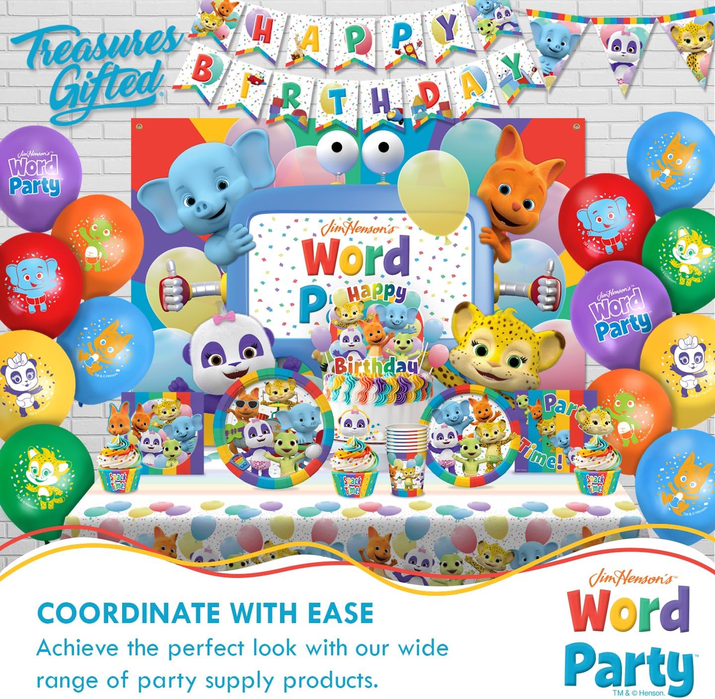 Treasures Gifted Word Party Birthday Plates Napkins Set for 24 Guests