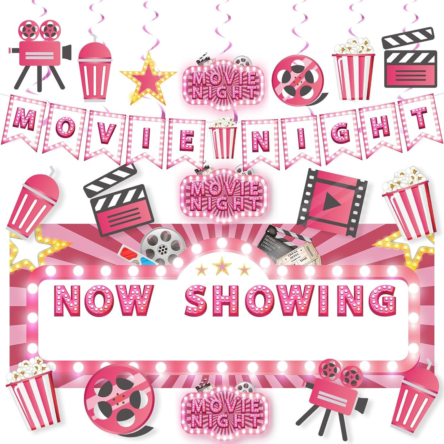 Pink Movie Night Party Decorations 36Pcs