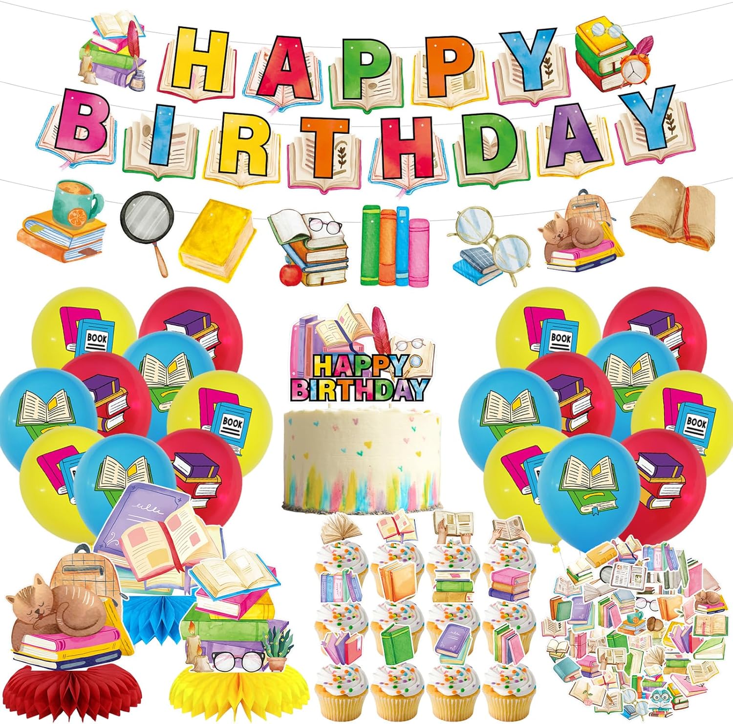 Book Themed Birthday Party Decorations Set