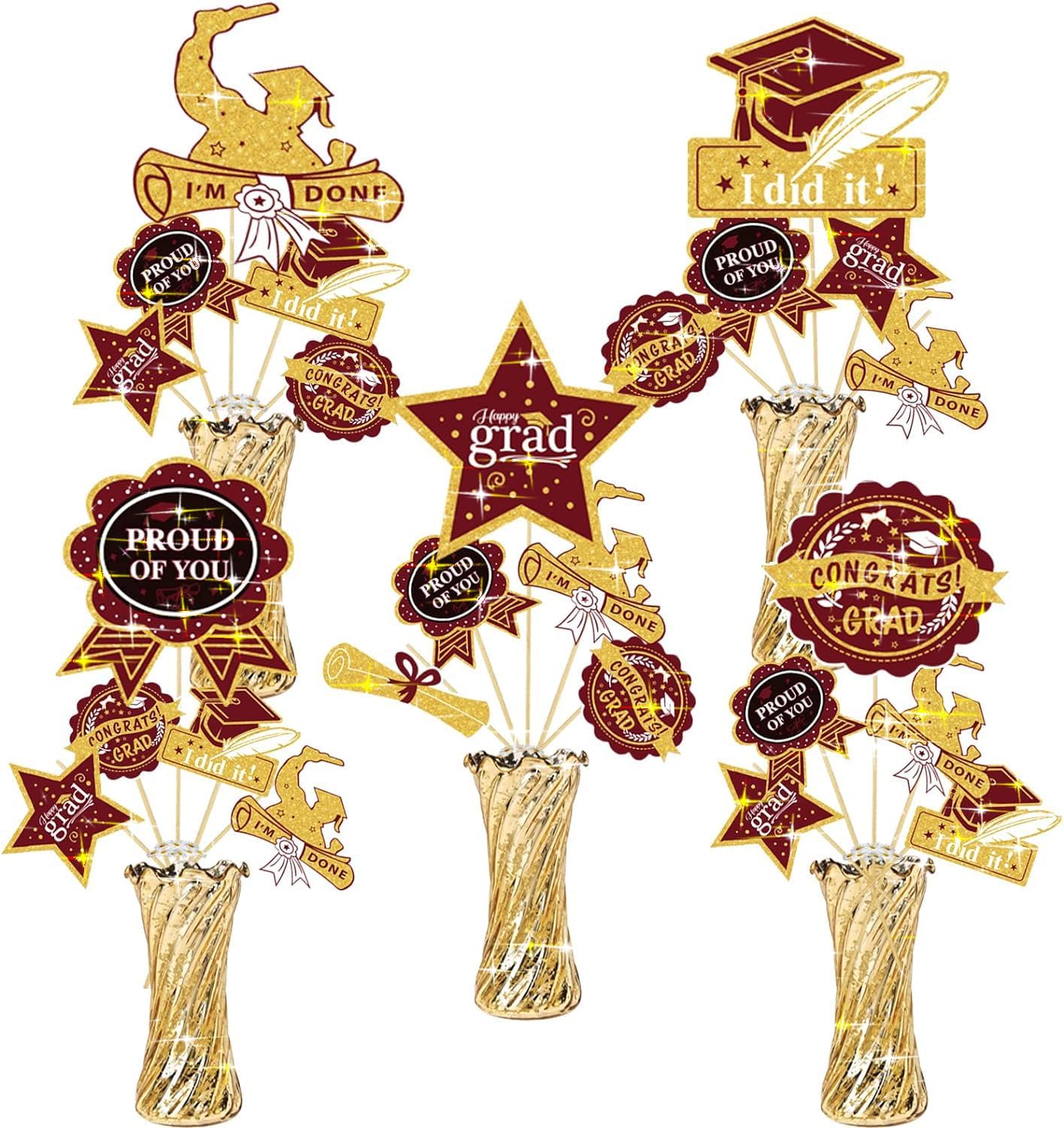Maroon Gold Graduation Centerpieces 24Pcs Class of 2025