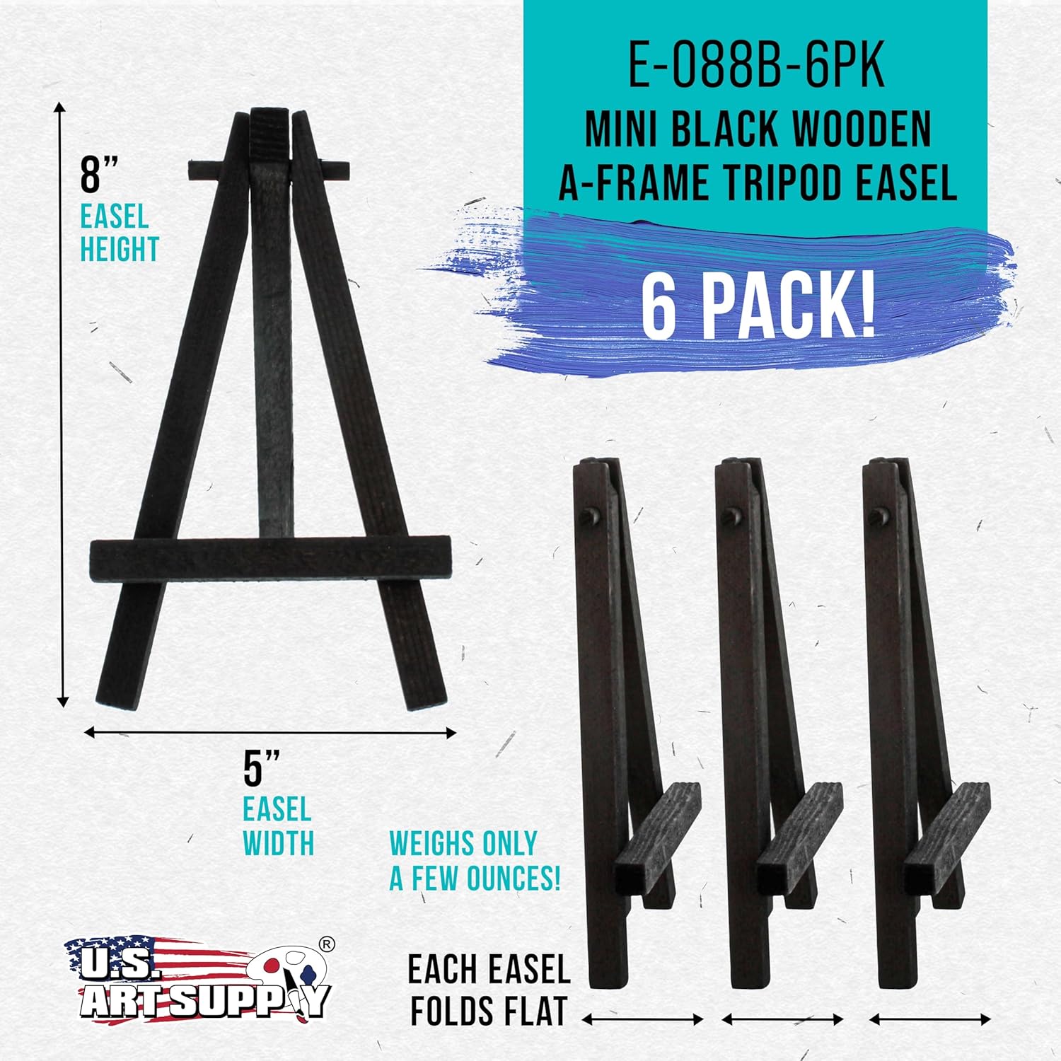 US Art Supply 8 High Small Black Wooden Easel 6 Pack