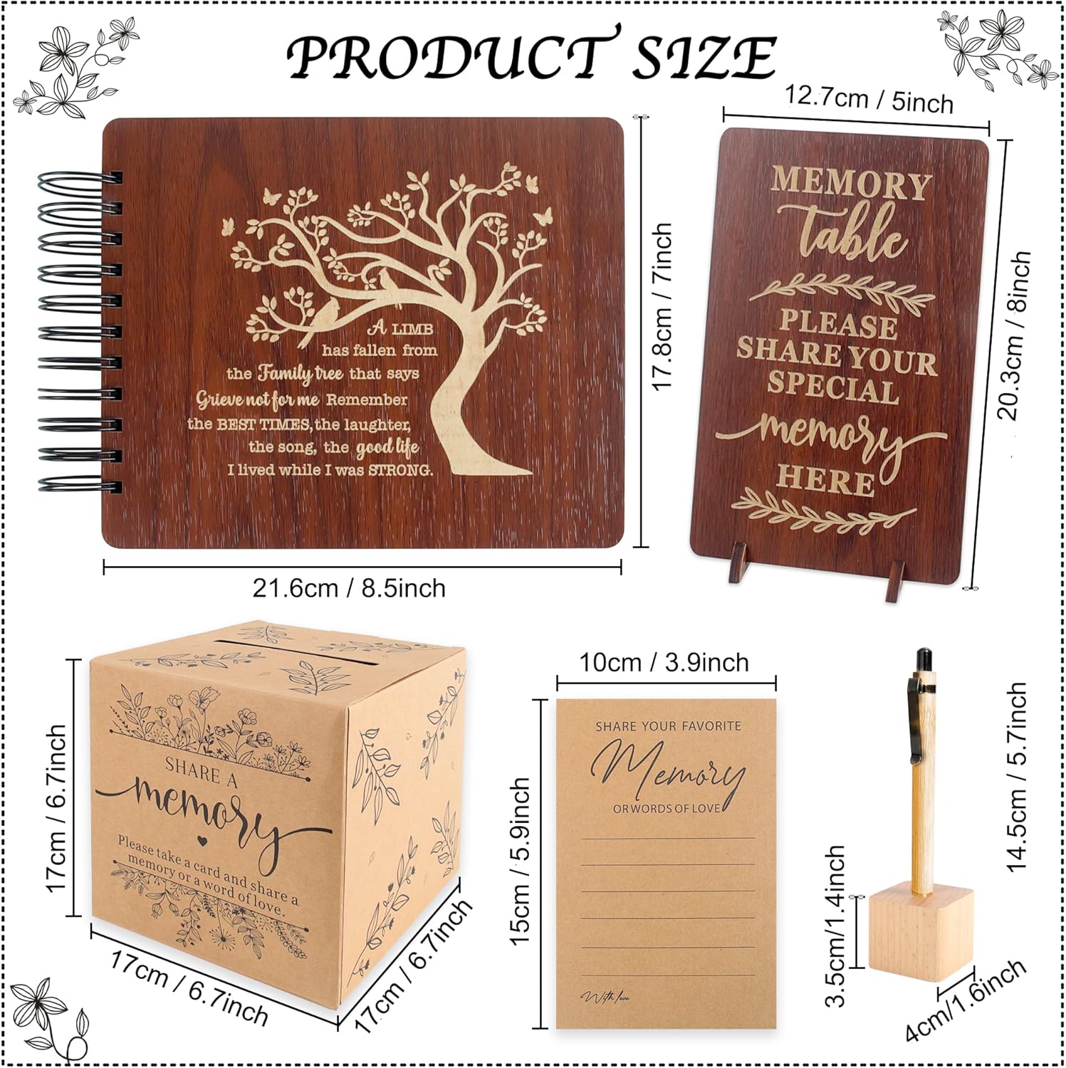 PREKIAR Wooden Guest Book Set for Memorial Service