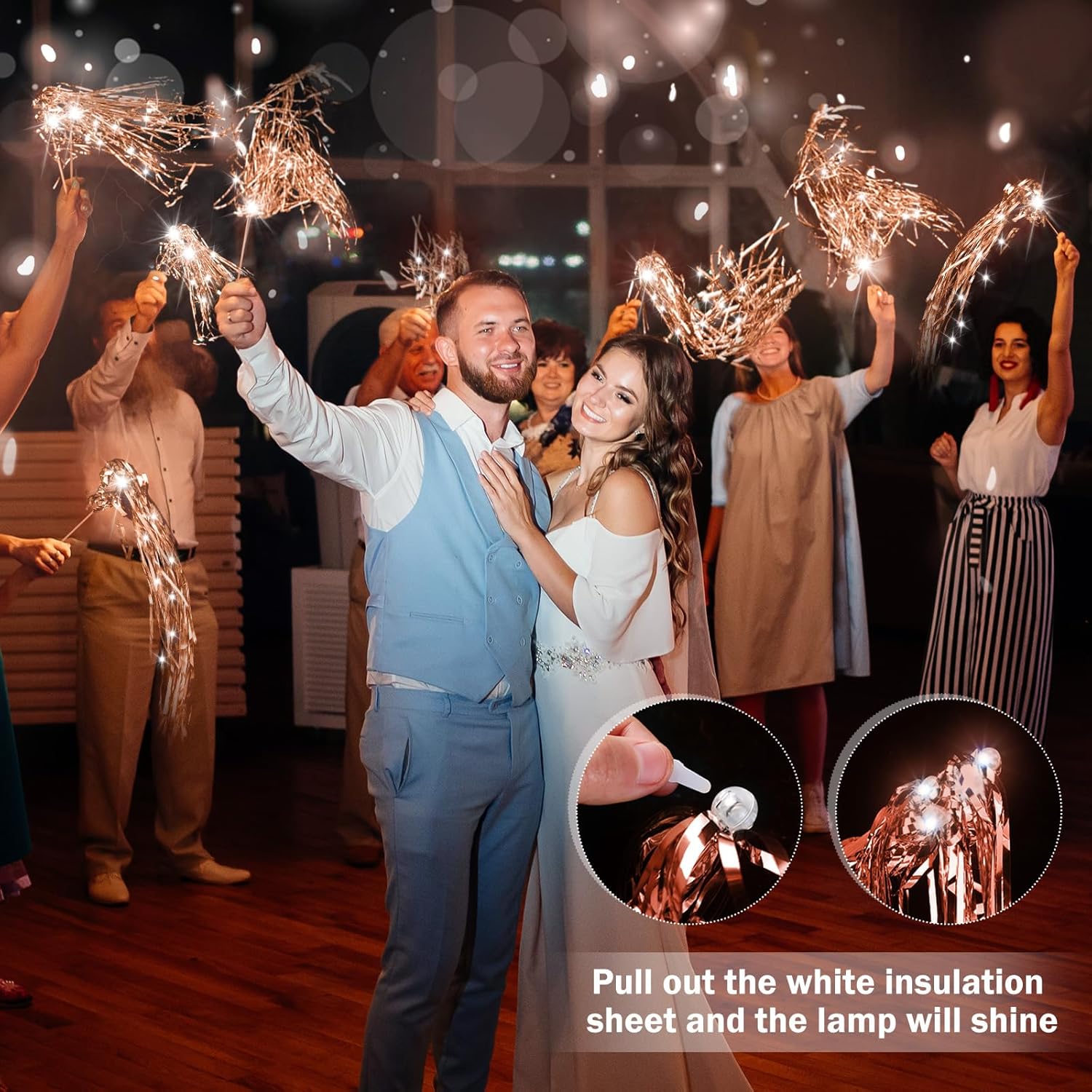 24 Pcs Lighted Wedding Wands with Rose Gold Tinsel
