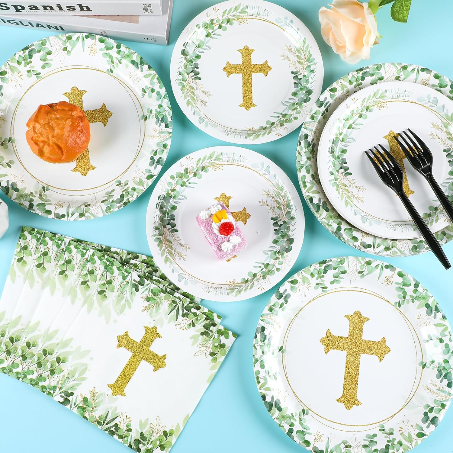 200 Pcs God Bless Party Plates Set for Baptism Ceremony