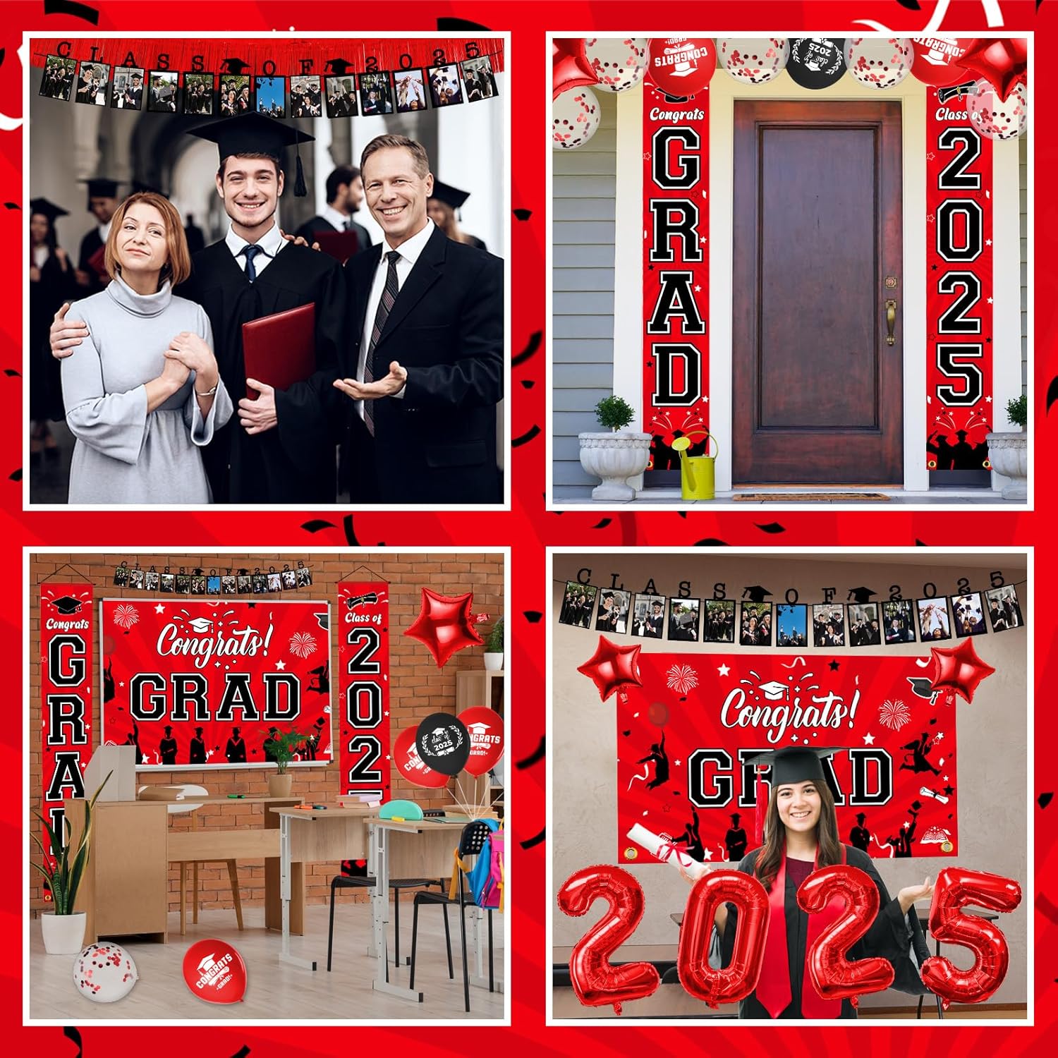 41Pcs Graduation Decorations Class of 2025 Red Black