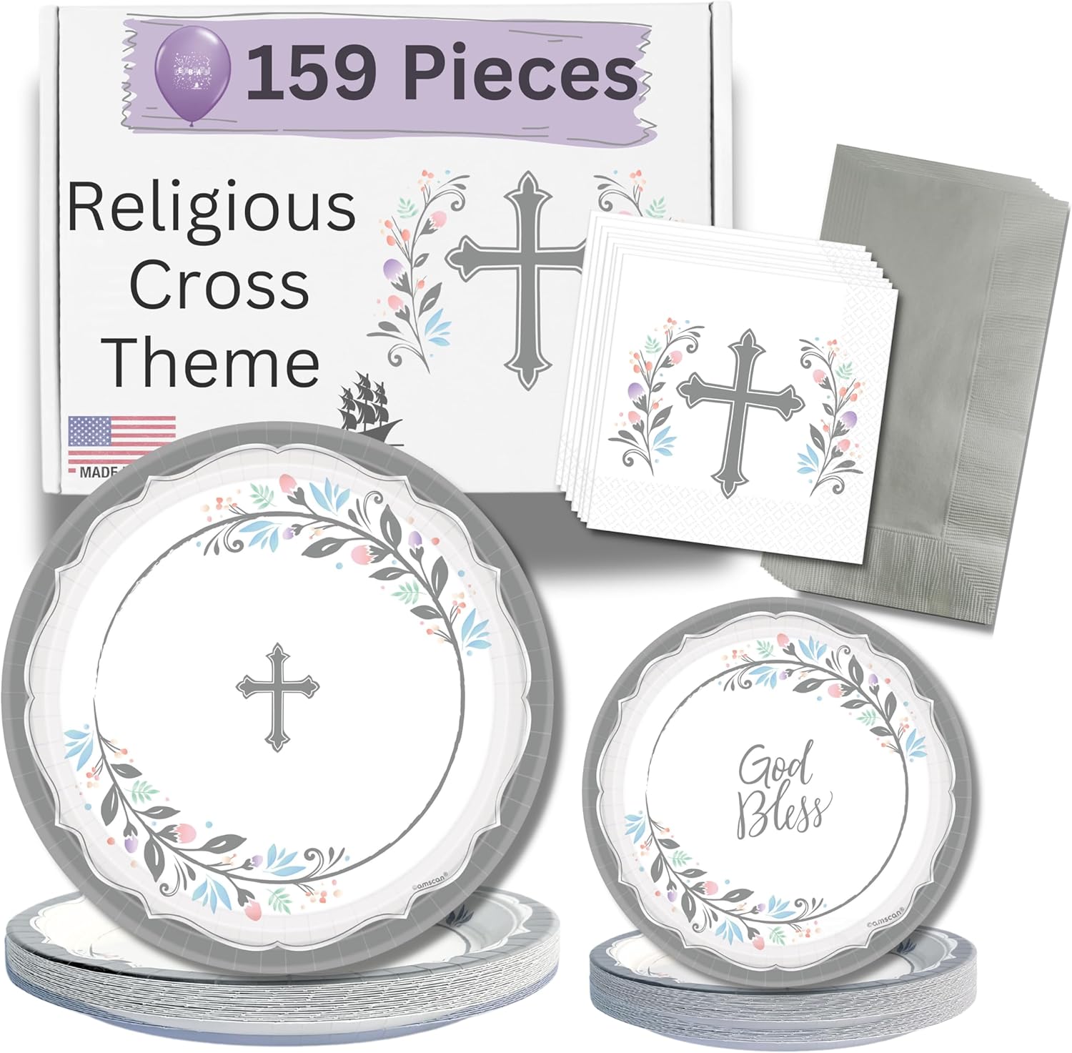 Religious Party Plates Napkins Set for 36 Guests
