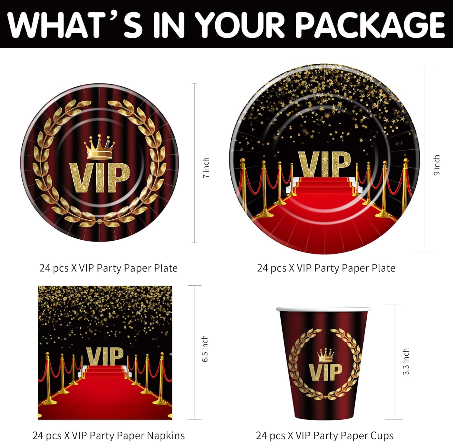 VIP Red Carpet Party Tableware Set for 24 Guests