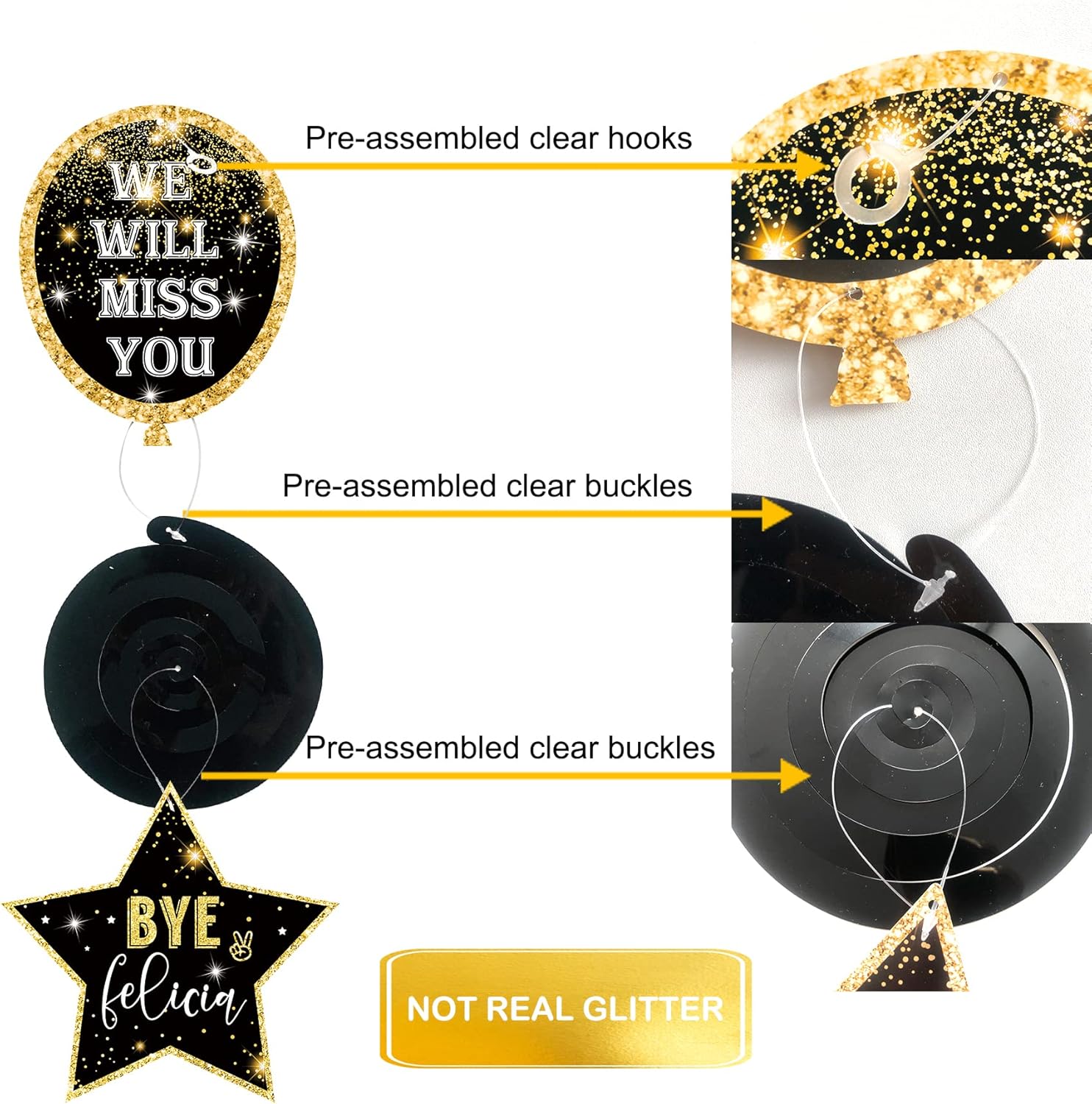 Zohokie Black Gold Farewell Party Decor Kit
