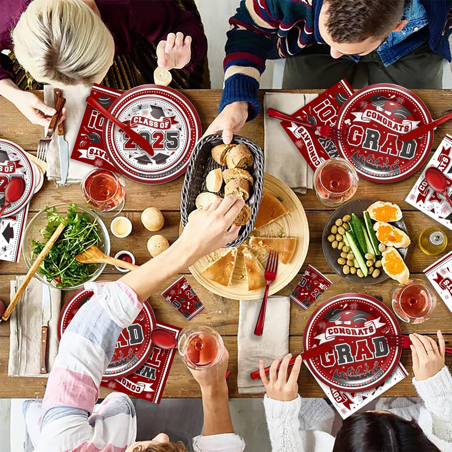 Maroon Graduation Party Tableware Set for 24 Guests 2025