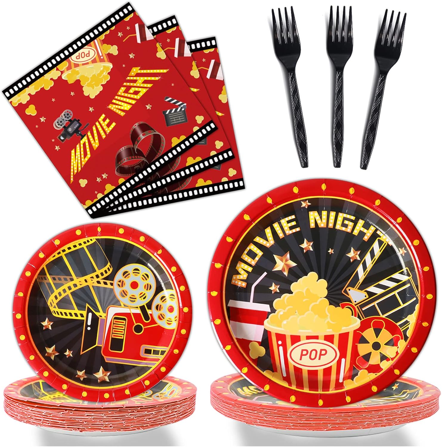 96 Pcs Movie Night Party Supplies Set for 24 Guests