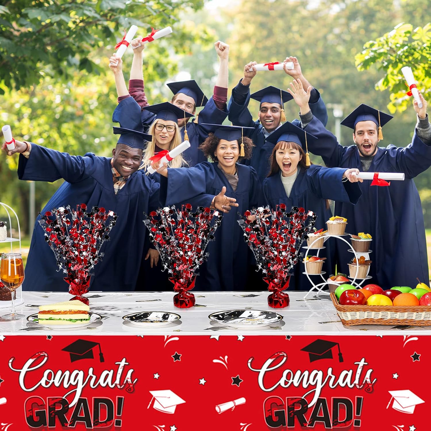 Funrous 3 Piece Graduation Table Centerpieces Black Red