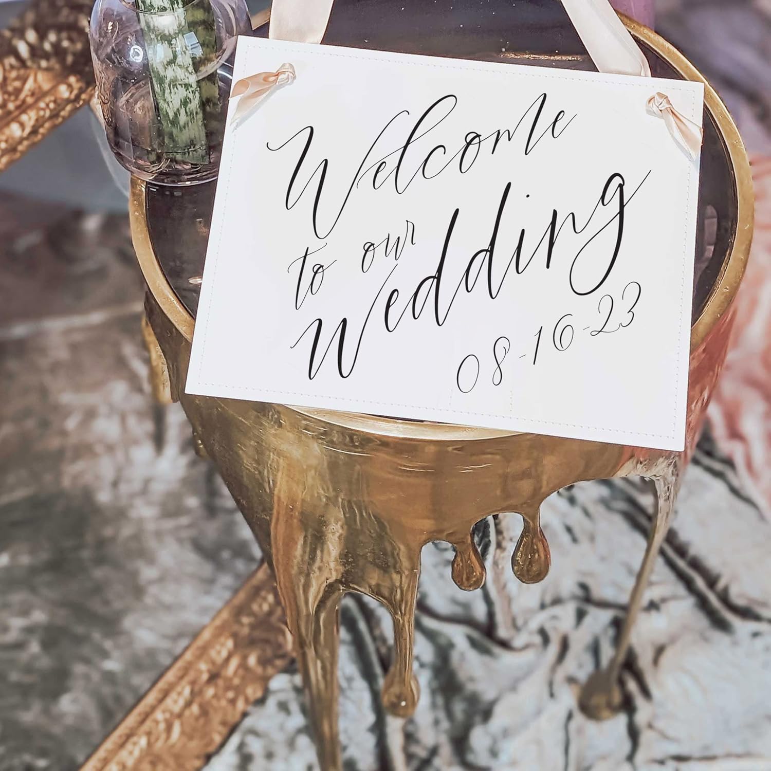 Custom Wedding Sign 11x85 in with Paper Ribbon Font Choice