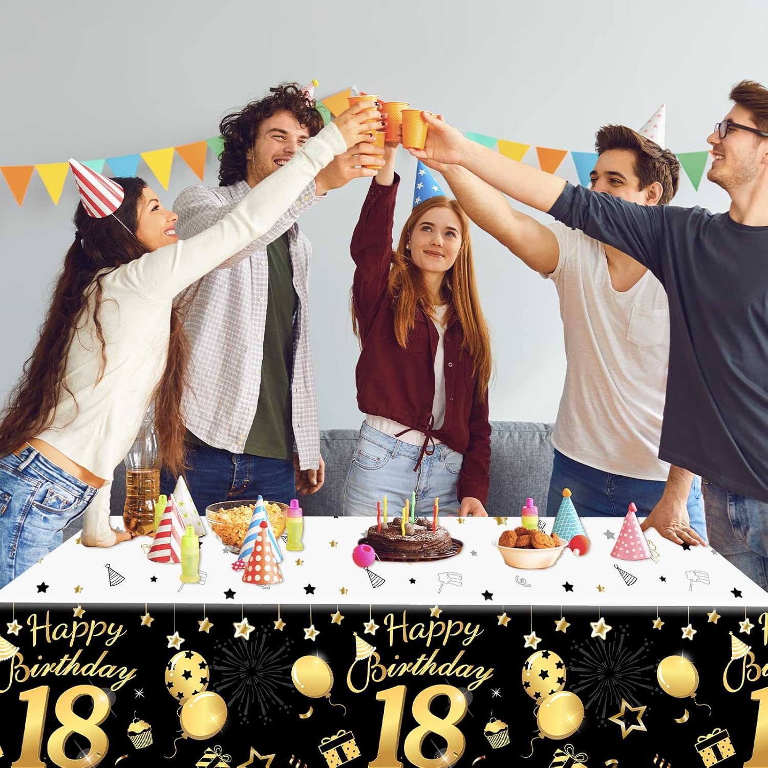 HOWAF 3 Pack 18th Birthday Tablecloth Black Gold