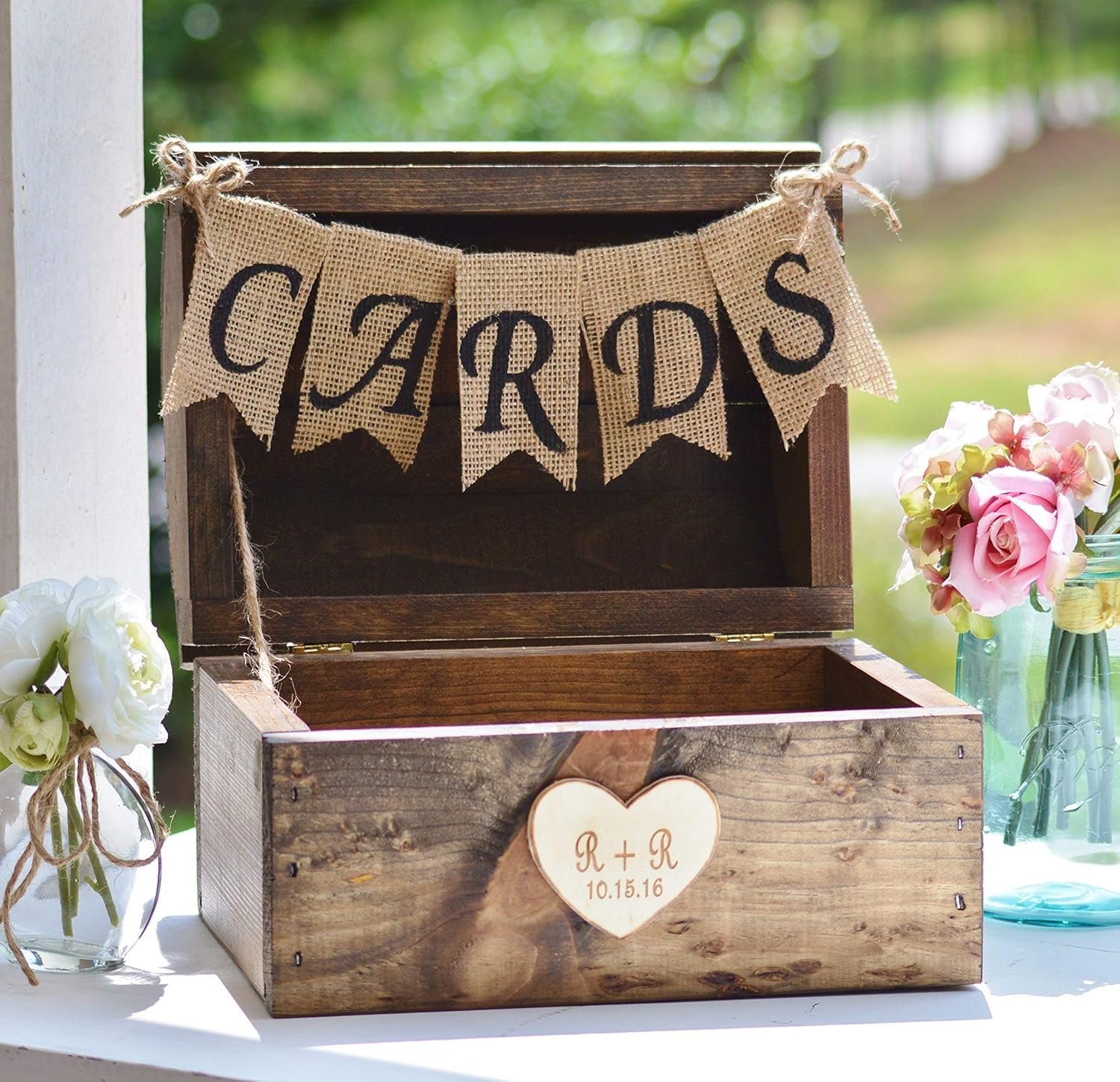 Rustic Wooden Gift Card Holder Country Reception Decor Keepsake Chest