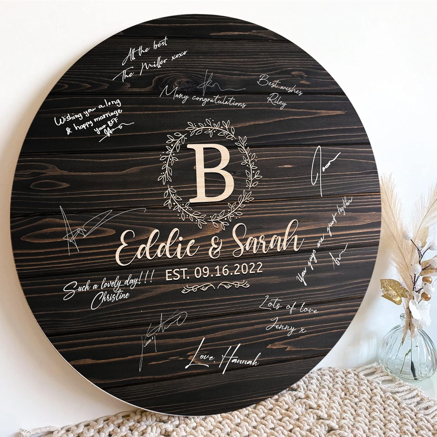 Hykuc Personalized Wooden Guest Book Sign Board 12x12
