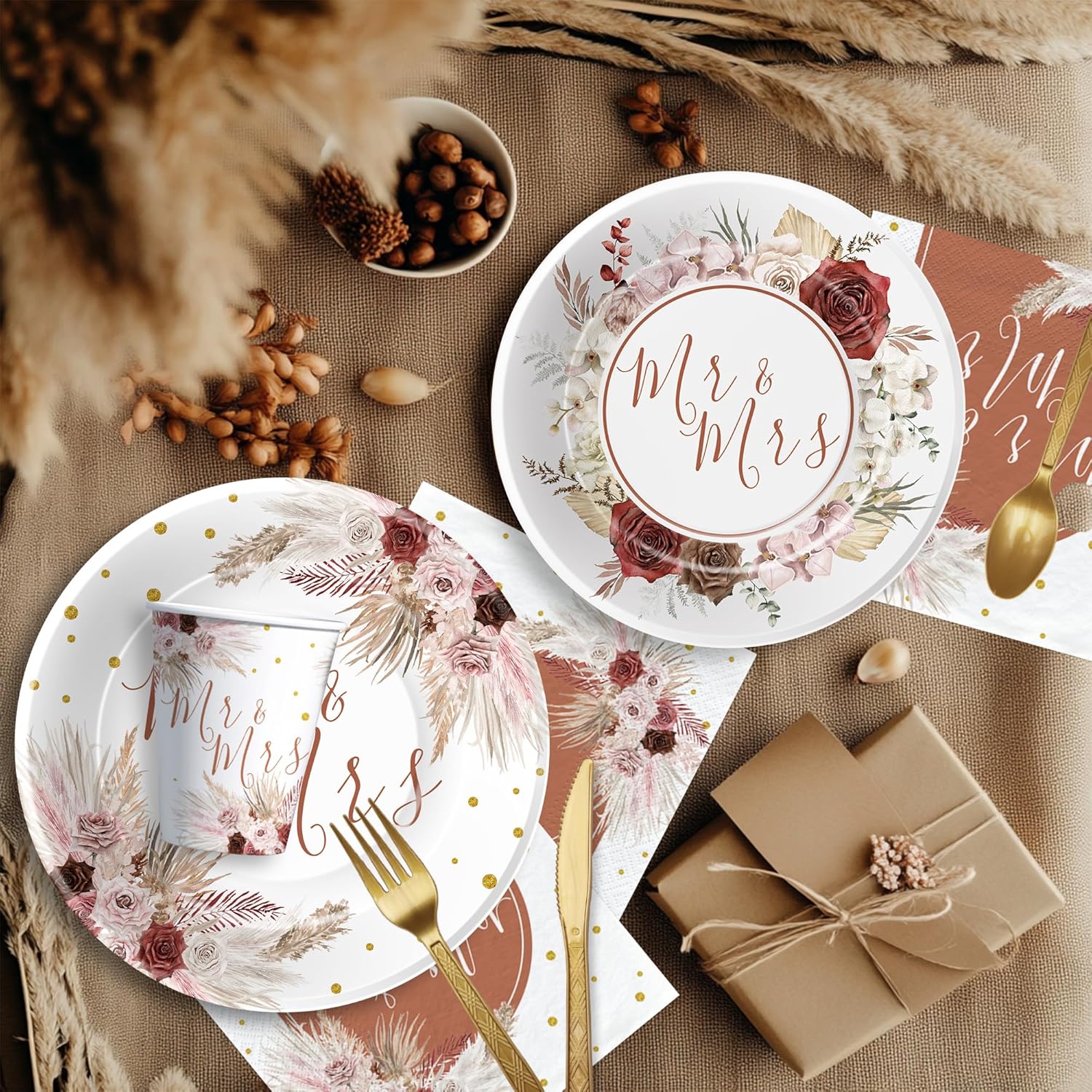 Mr And Mrs Bridal Shower Tableware Set Serves 24