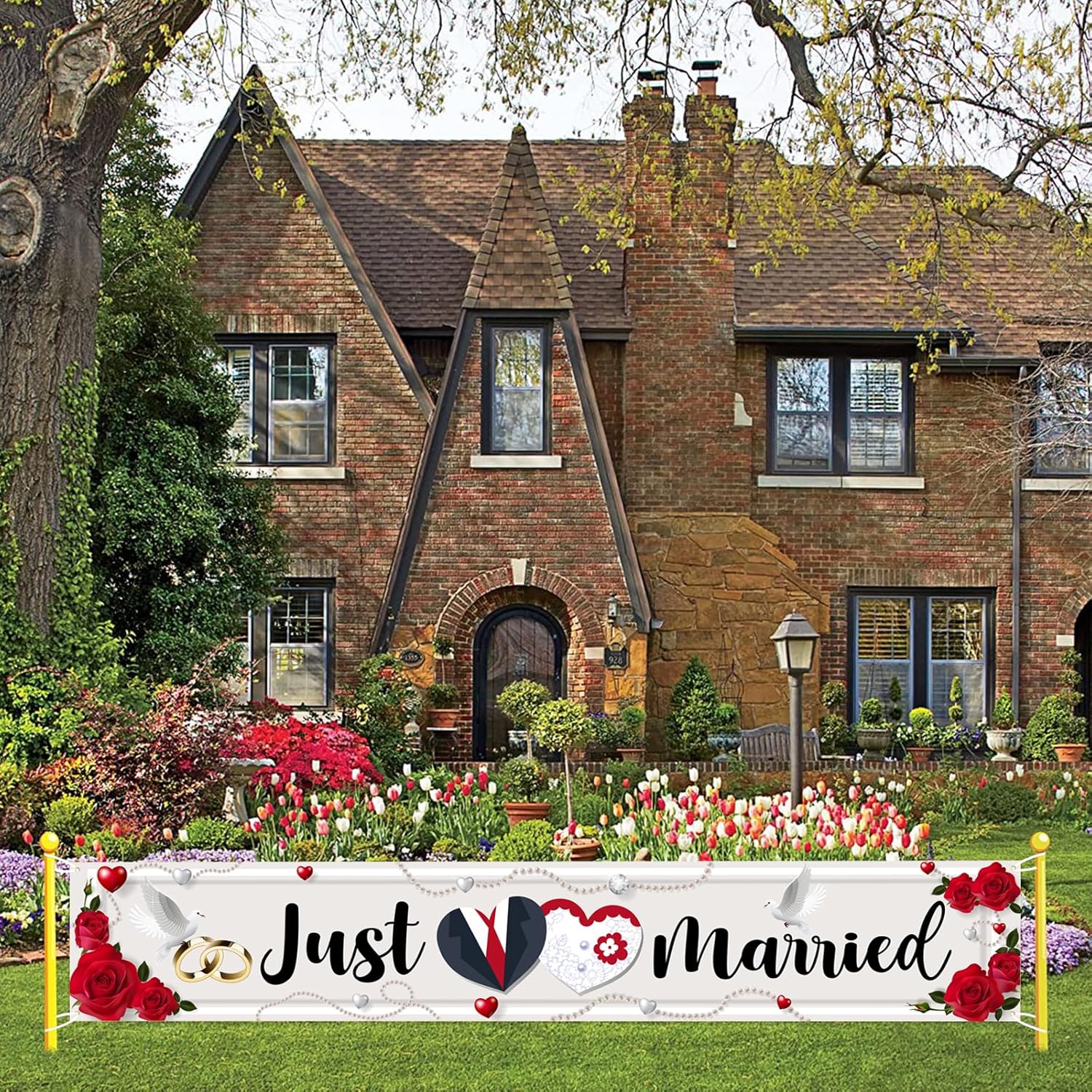 Labakita Large Just Married Banner for Wedding Ceremony Decorations