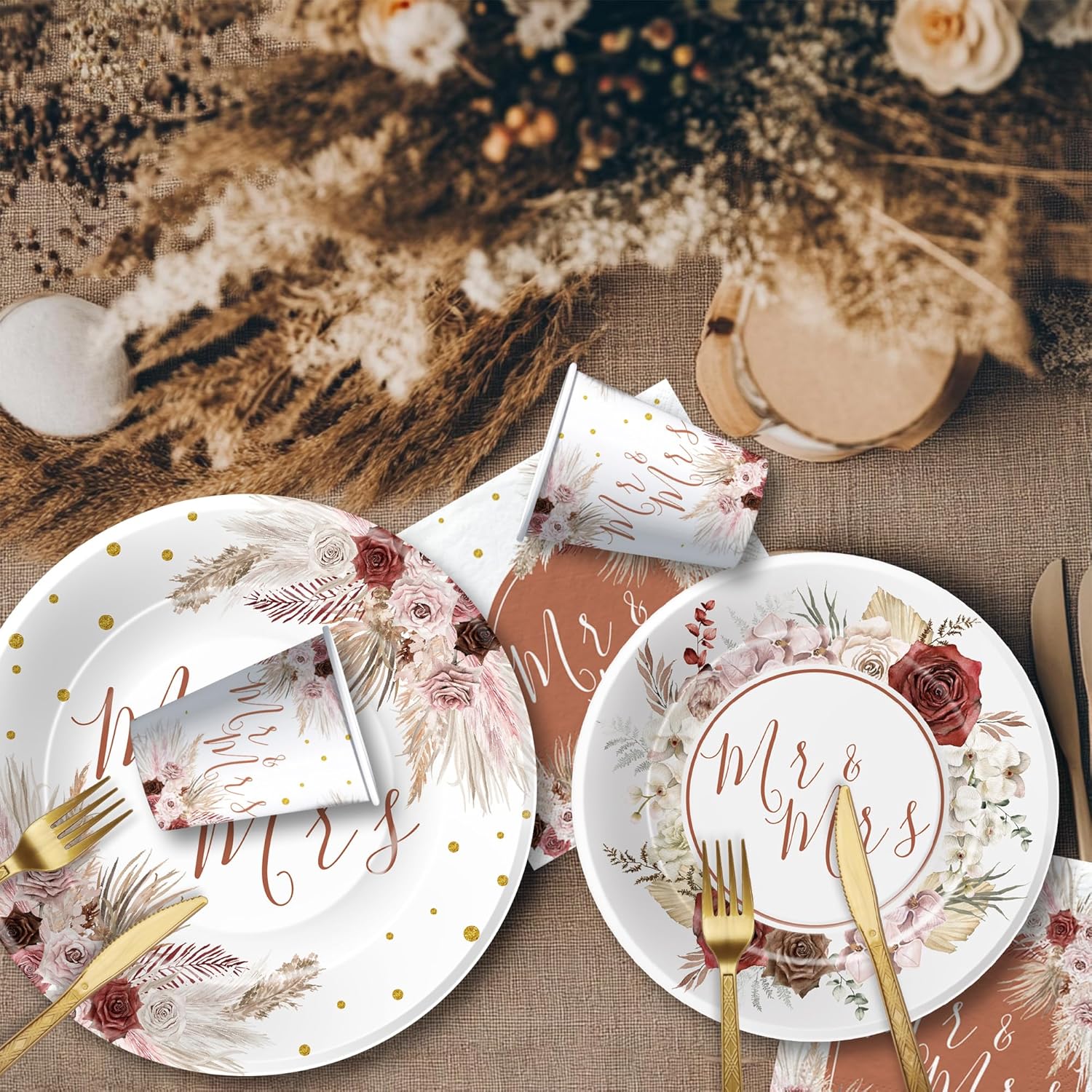 Mr And Mrs Bridal Shower Tableware Set Serves 24