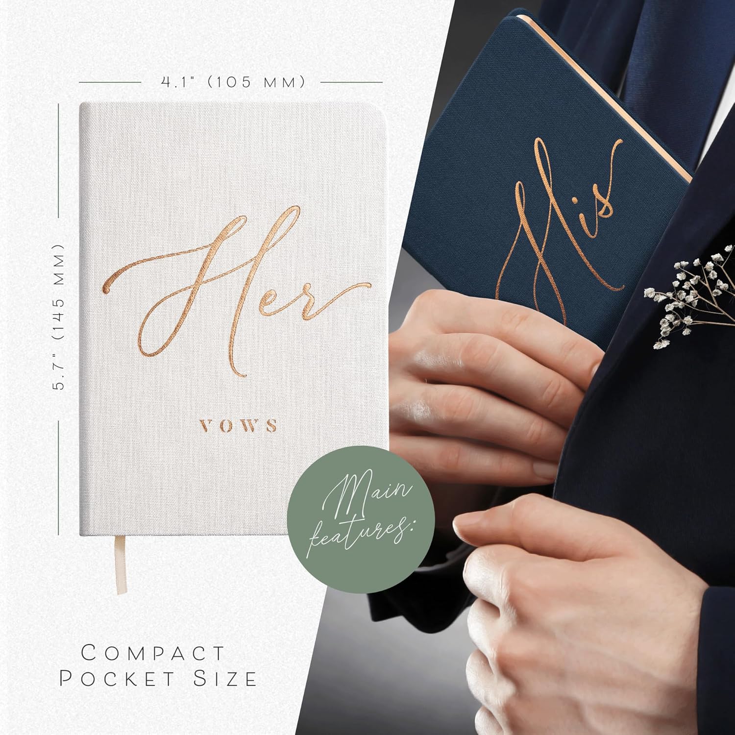 ARTESORI His and Hers Vow Books - White Navy Linen Wedding Set