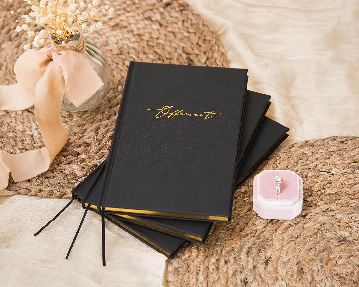Modern Minimalist Black Gold Embossed Officiant Book