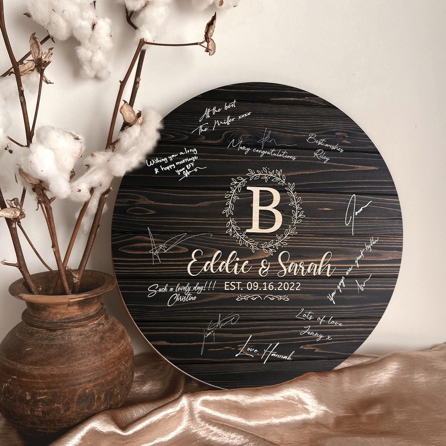 Hykuc Personalized Wooden Guest Book Sign Board 12x12