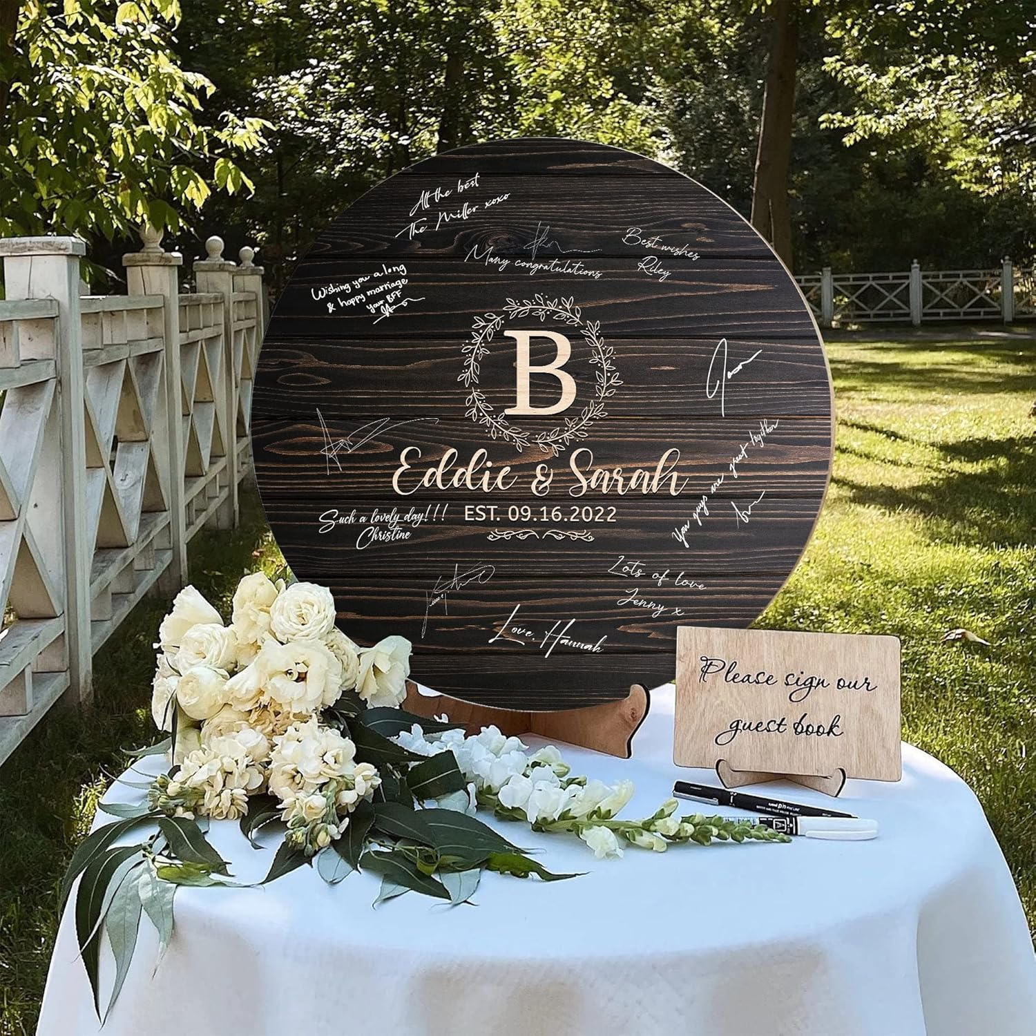 Hykuc Personalized Wooden Guest Book Sign Board 12x12
