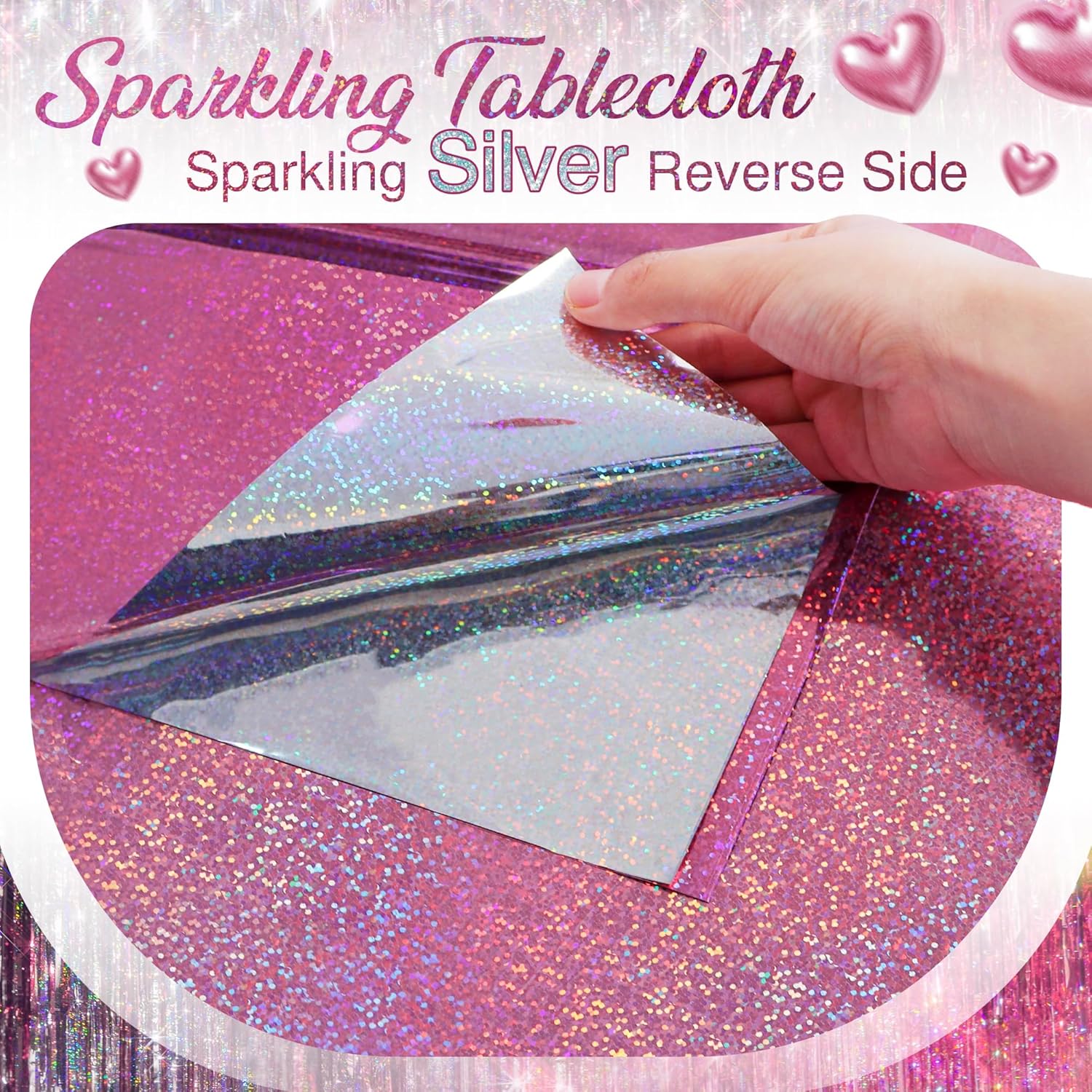 2 Pcs Hot Pink Holographic Foil Tablecloths for Parties and Events